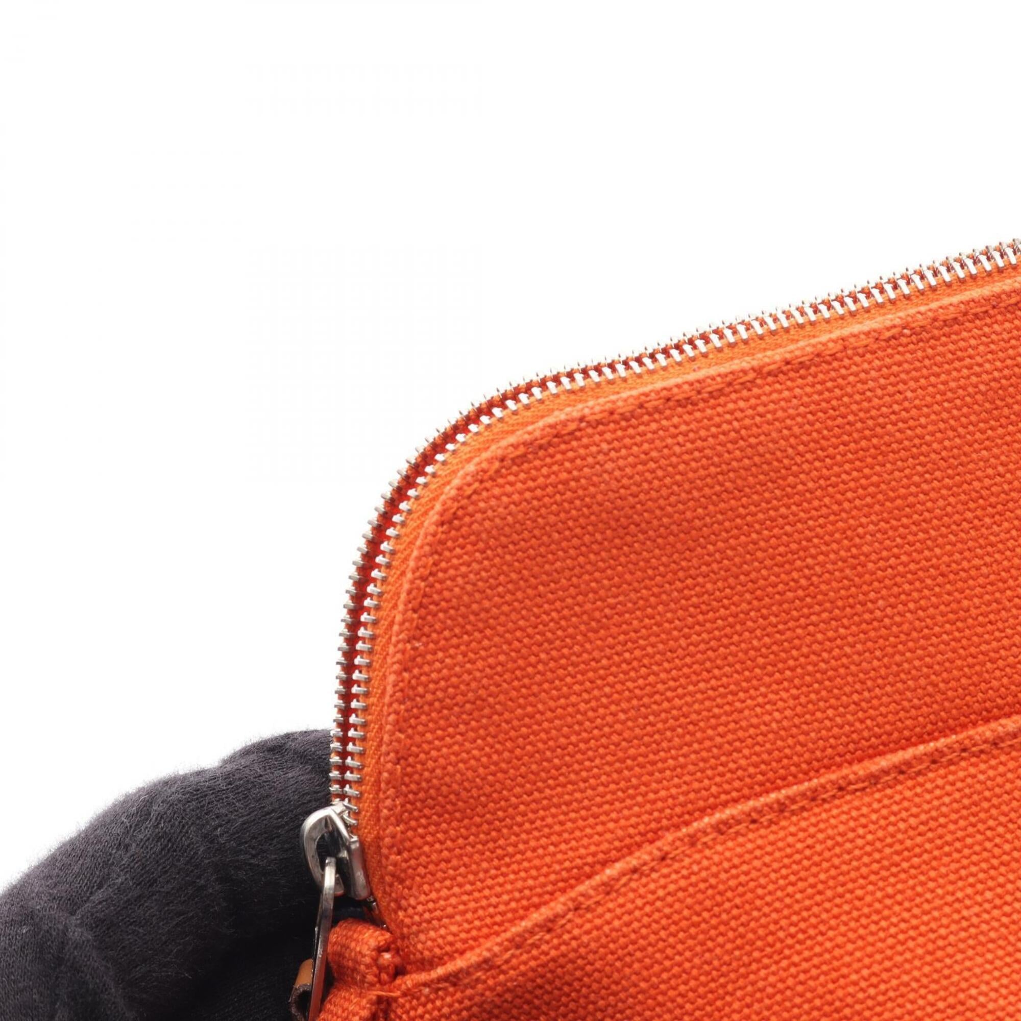 Hermes Bolide Brown Feu Orange Canvas Leather Pouch (Pre-Owned)
