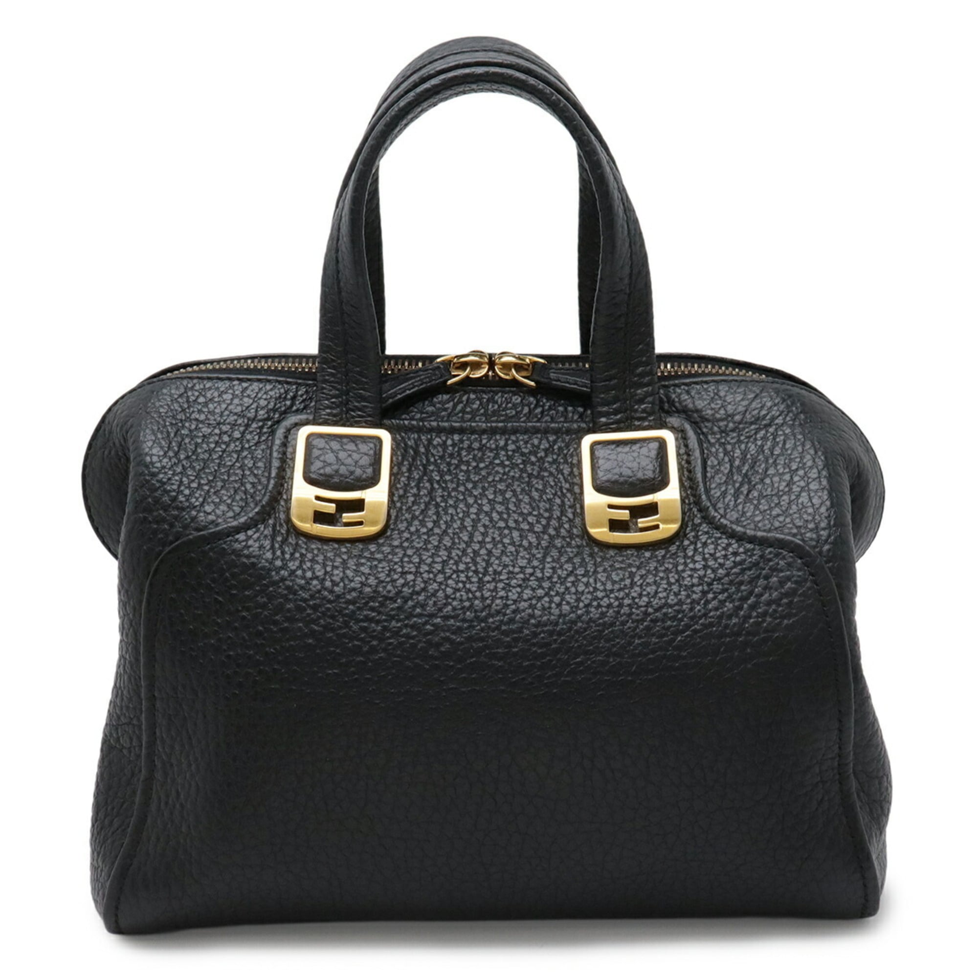 Fendi Black Leather Handbag Tote Bag (Pre-Owned)