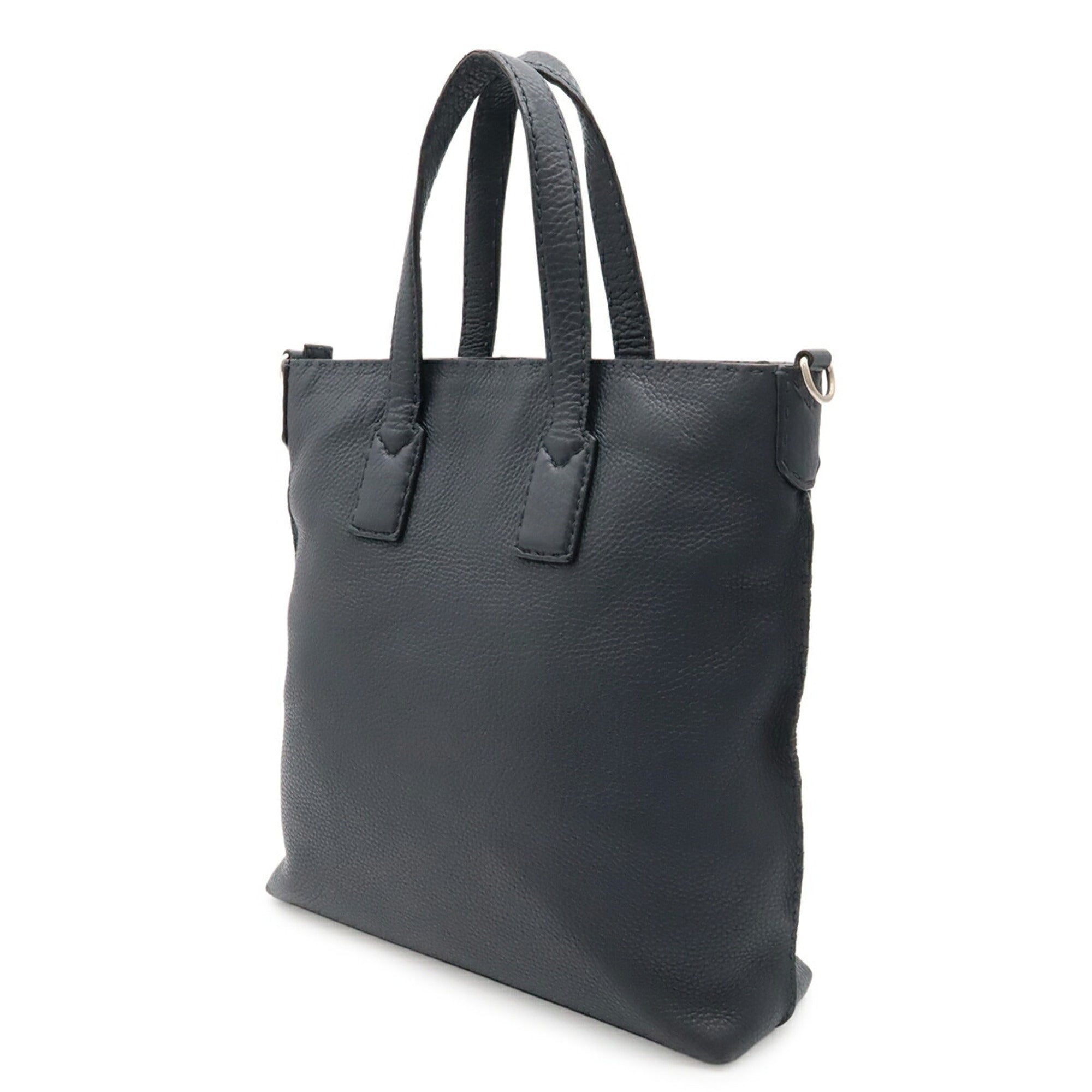 Fendi Selleria Navy Leather Shoulder Bag Tote Bag (Pre-Owned)