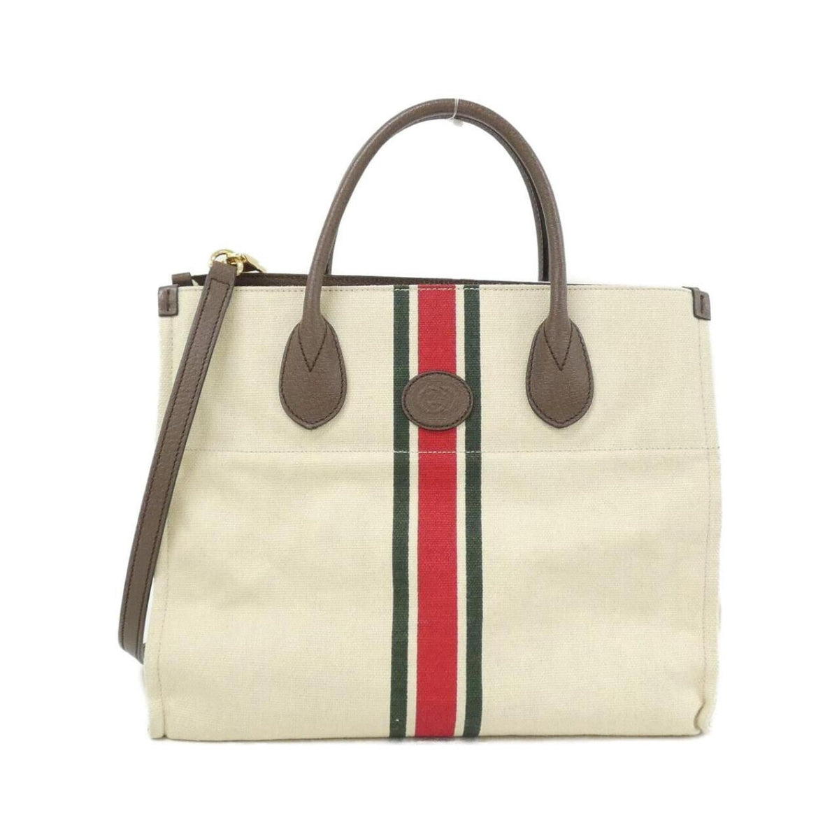 Gucci Beige Brown Linen Canvas Handbag (Pre-Owned)