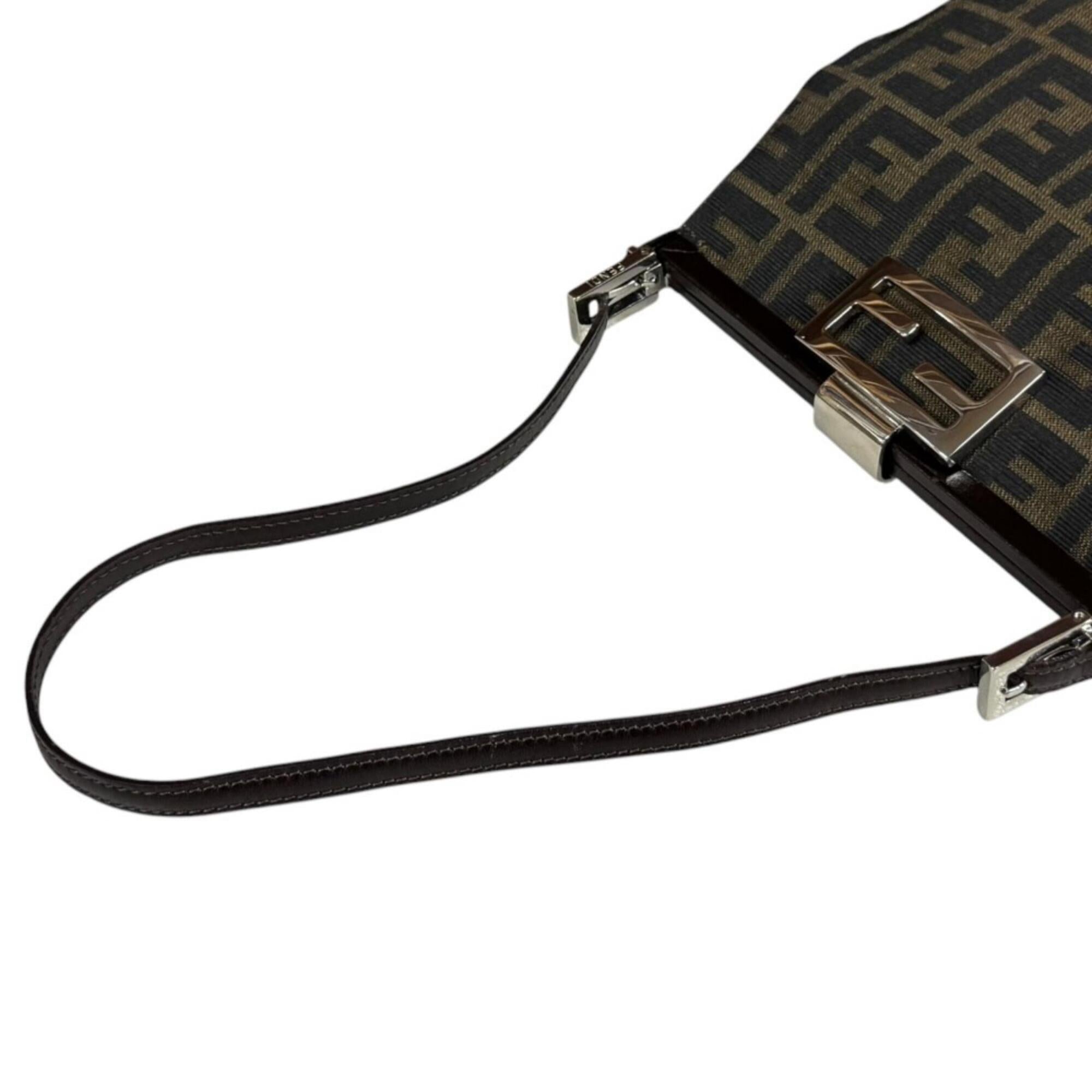 Fendi Zucca Black Brown Canvas Handbag Shoulder Bag (Pre-Owned)