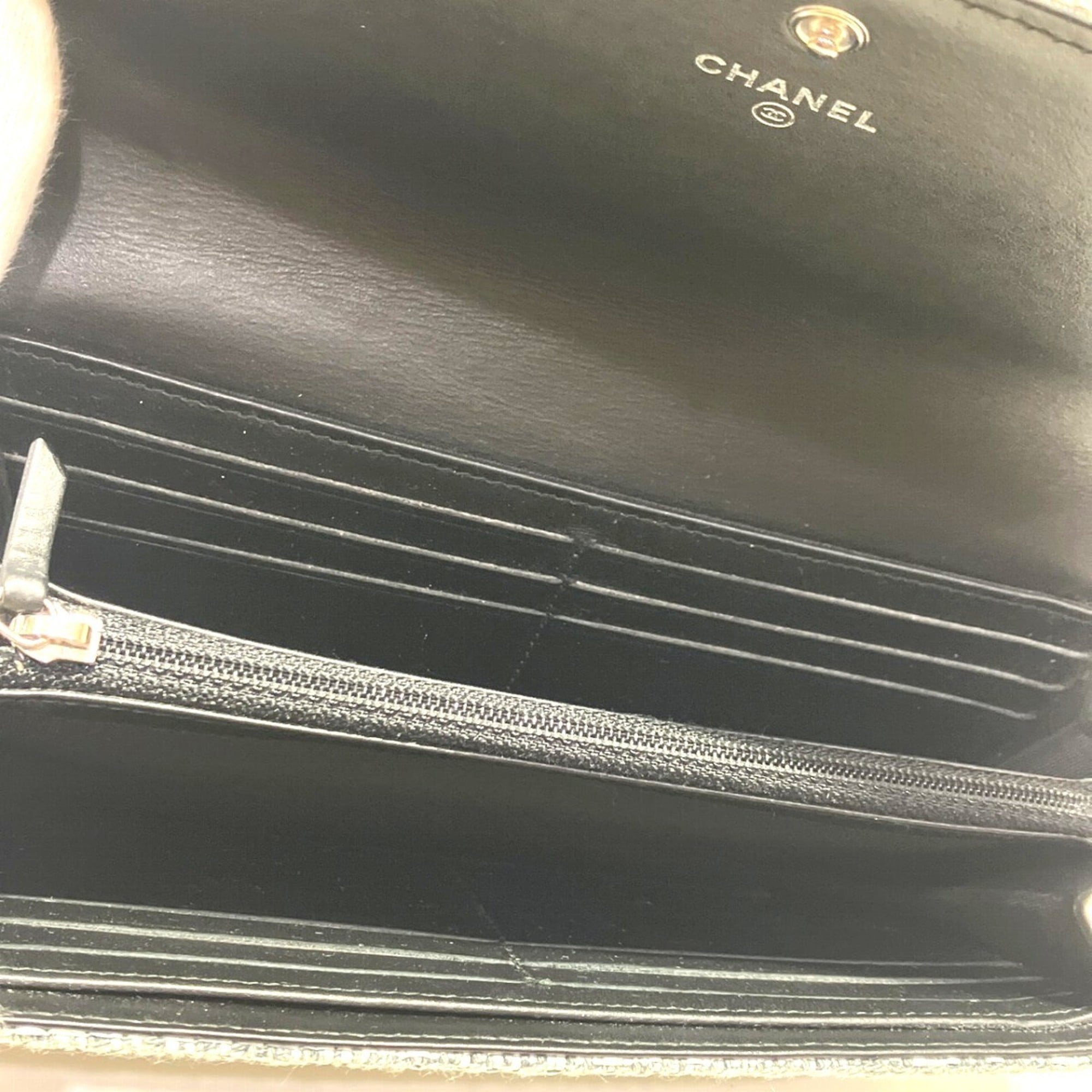 Chanel Gray Canvas Long Wallet (Bi-Fold) (Pre-Owned)