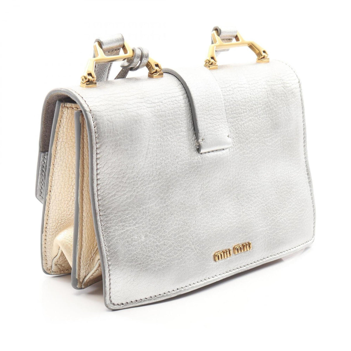 Miu Miu Gold Silver Leather Handbag Shoulder Bag (Pre-Owned)
