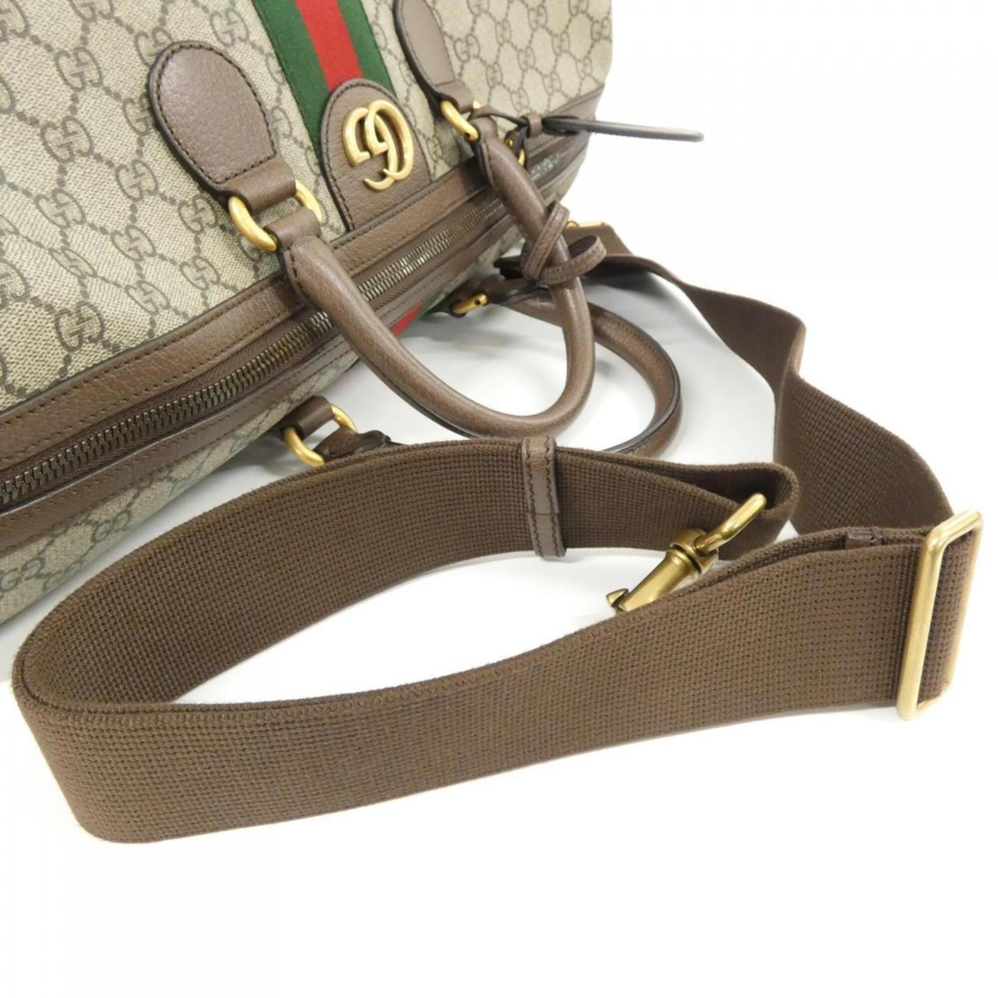 Gucci Beige Brown Gg Supreme Leather Boston Bag (Pre-Owned)