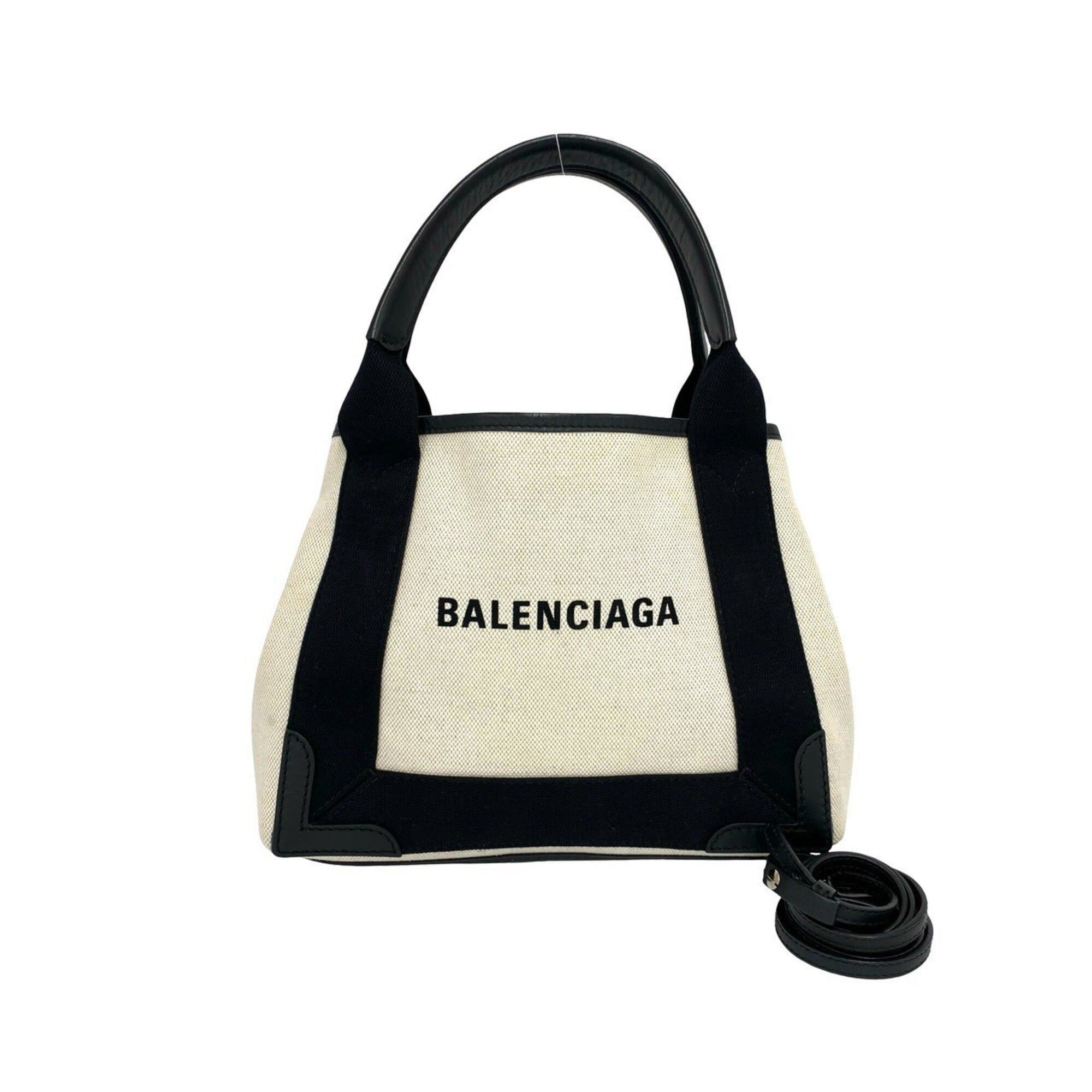Balenciaga Black Ivory Canvas Leather Handbag Shoulder Bag (Pre-Owned)