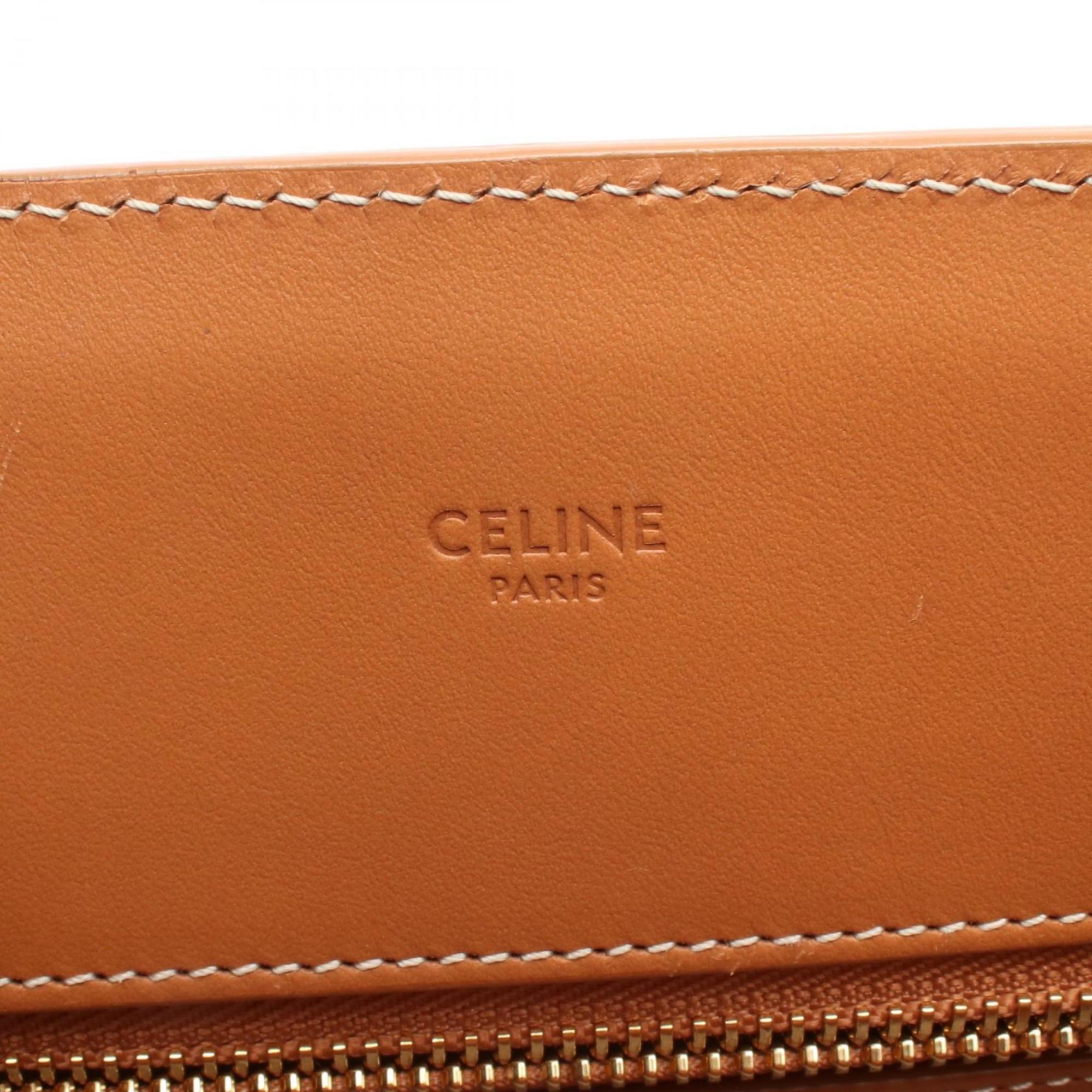 Celine Brown Ivory Canvas Leather Tote Bag (Pre-Owned)