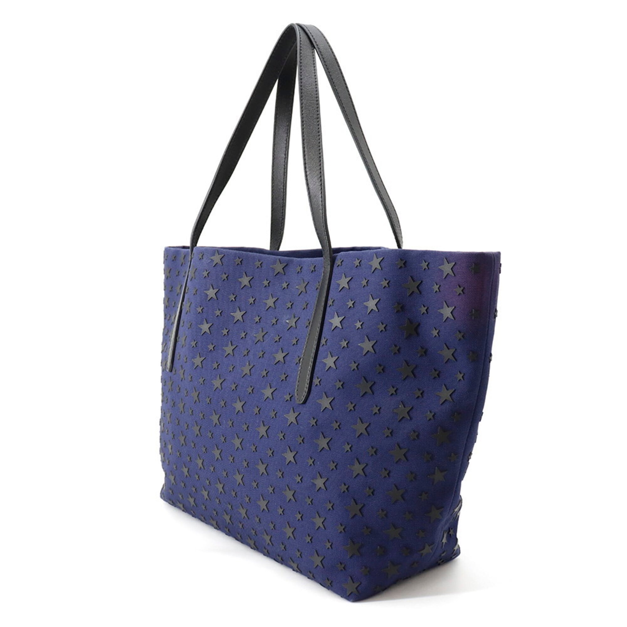 Jimmy Choo Navy Black Canvas Leather Handbag Tote Bag (Pre-Owned)