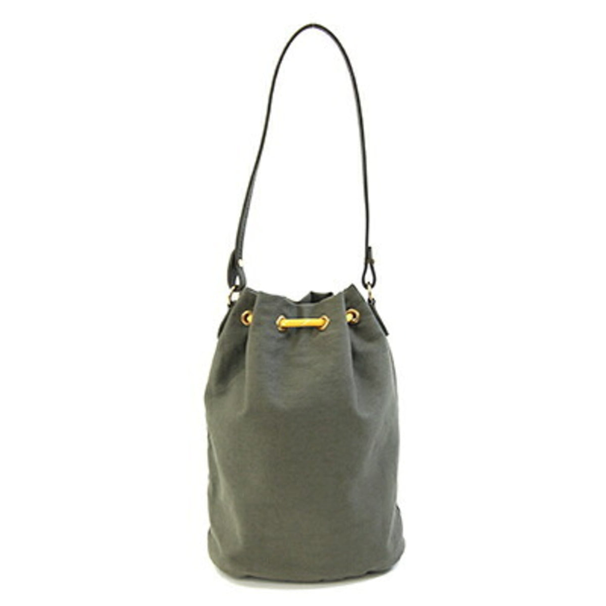 Miu Miu Green Khaki Yellow Canvas Leather Handbag (Pre-Owned)