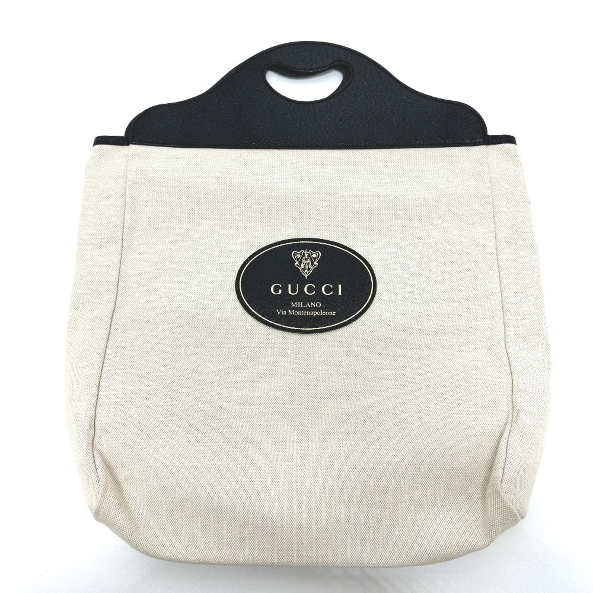 Gucci Beige Black Canvas Leather Handbag (Pre-Owned)
