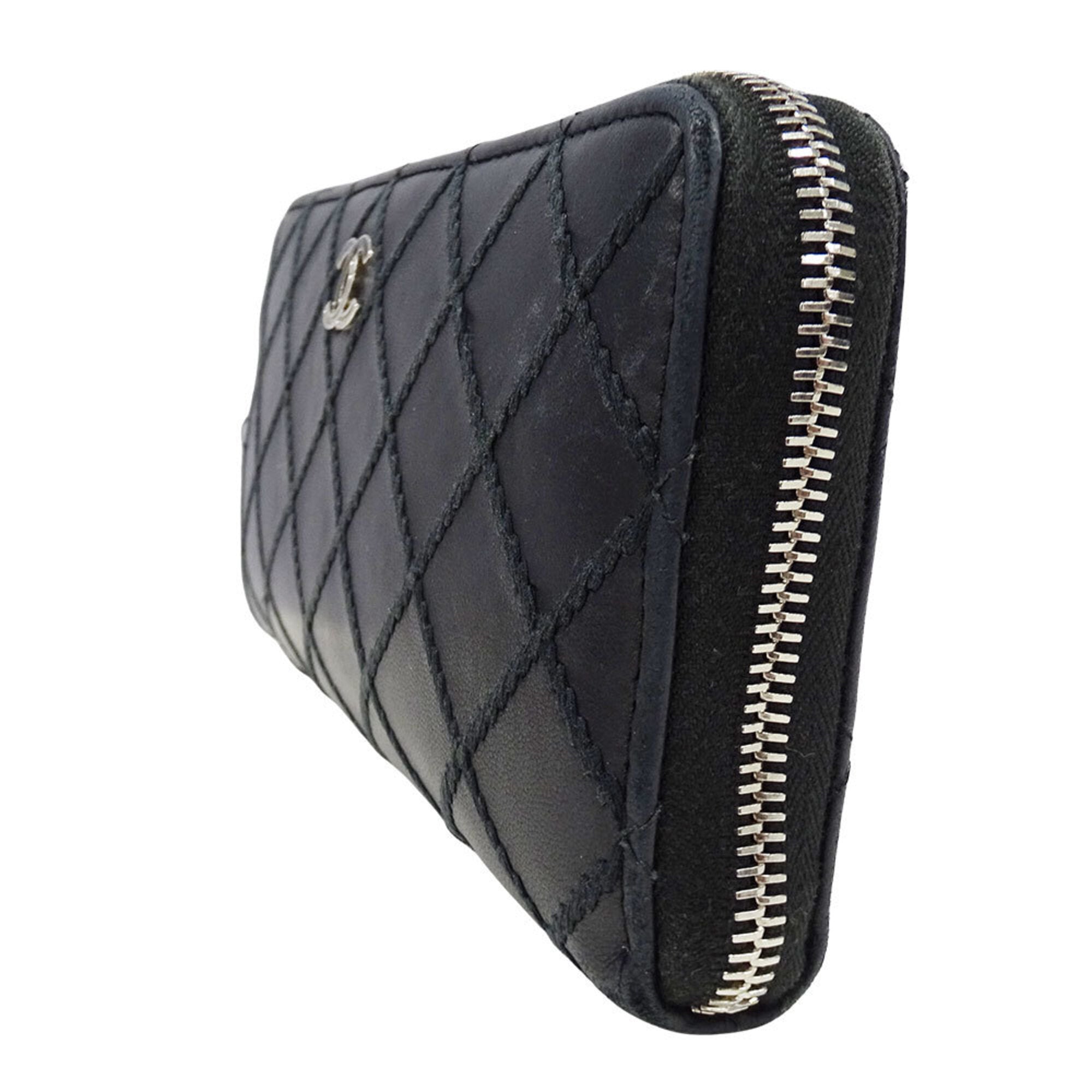 Chanel Black Leather Long Wallet (Bi-Fold) (Pre-Owned)