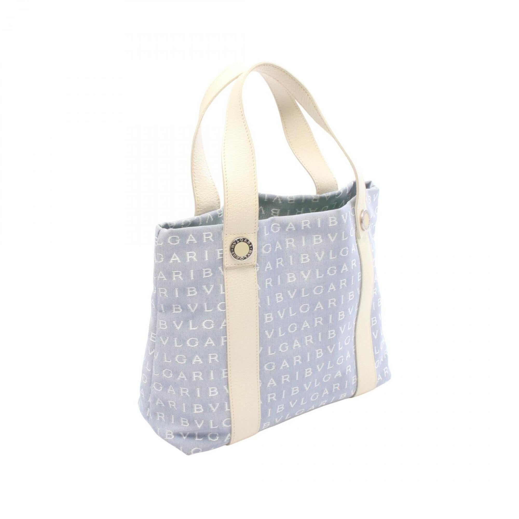 Bvlgari Blue Ivory Canvas Leather Handbag Tote Bag (Pre-Owned)