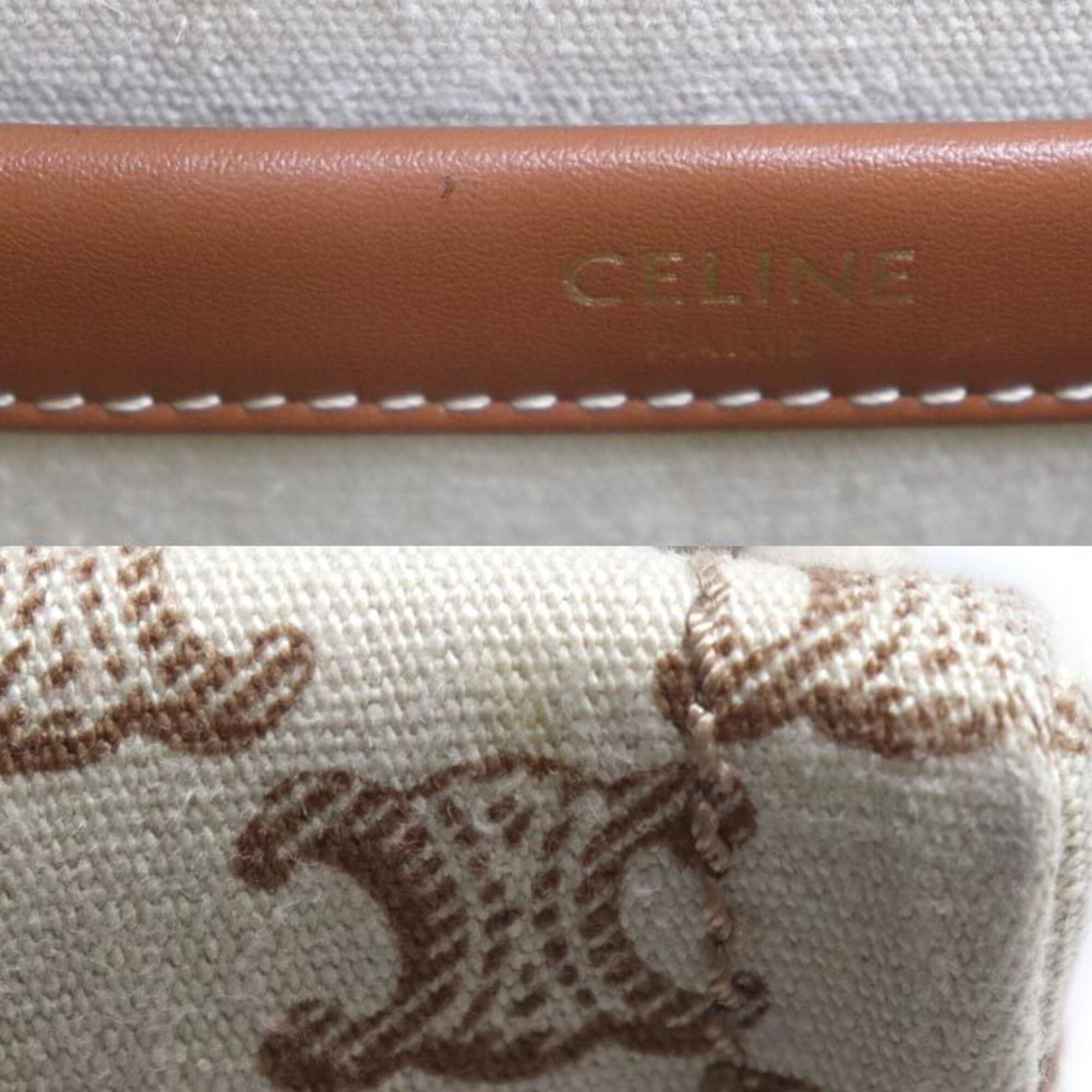 Celine Beige Brown Canvas Leather Shoulder Bag (Pre-Owned)
