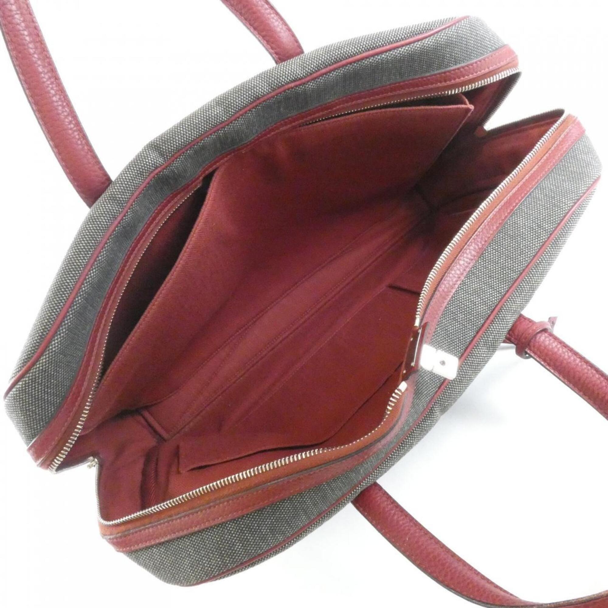 Hermes Rouge H Toile H Taurillon Clemence Leather Handbag (Pre-Owned)