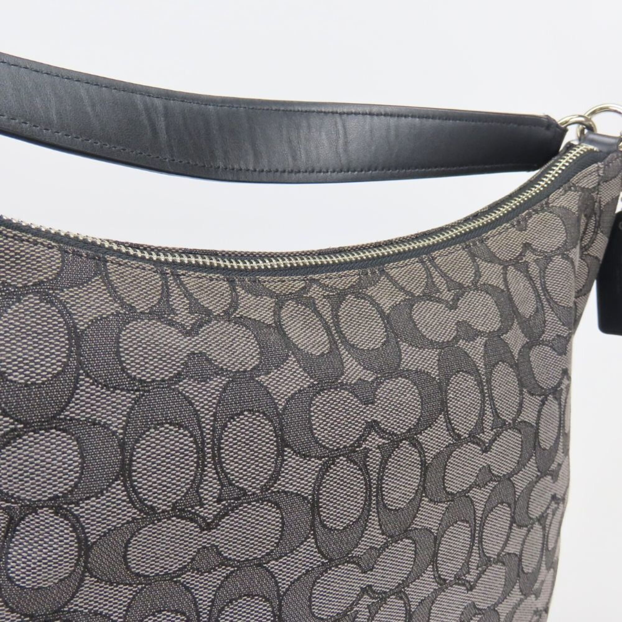 Coach Black Gray Canvas Leather Shoulder Bag (Pre-Owned)