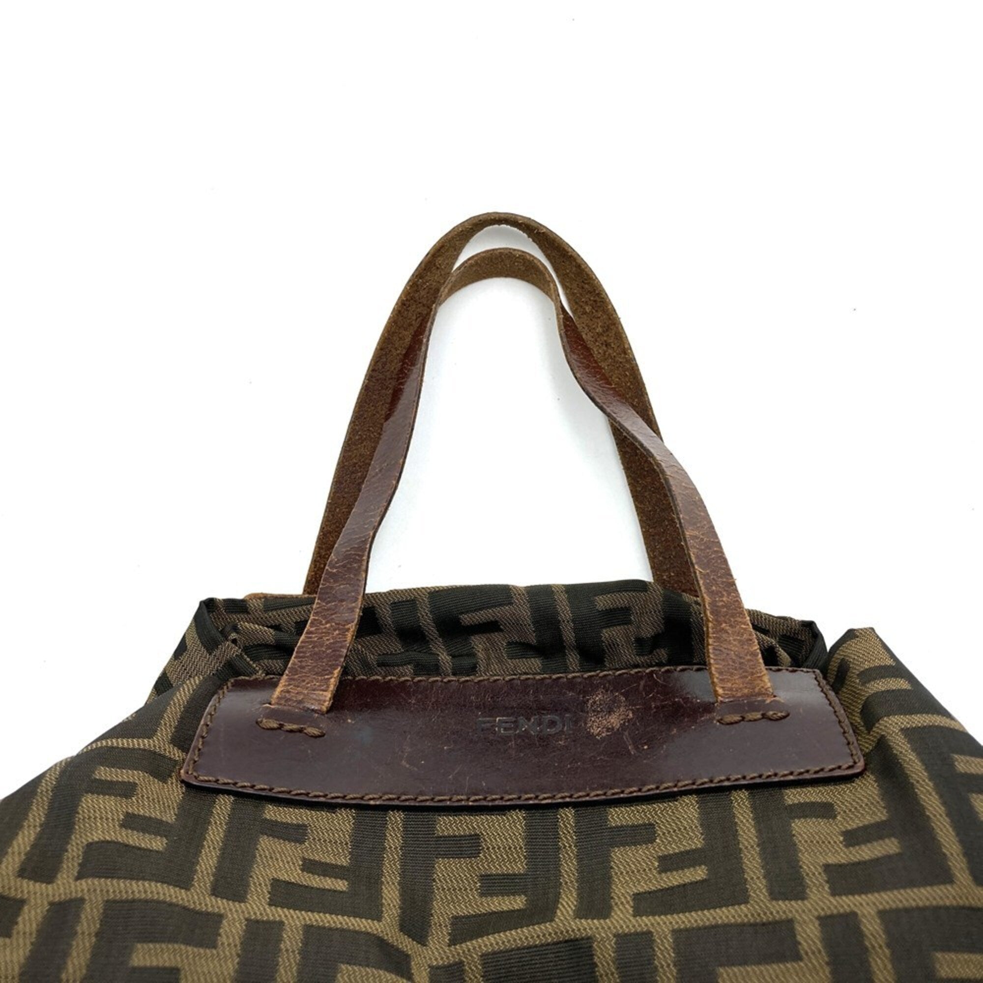 Fendi Zucca Brown Nylon Leather Eco-Bag Handbag Tote Bag (Pre-Owned)