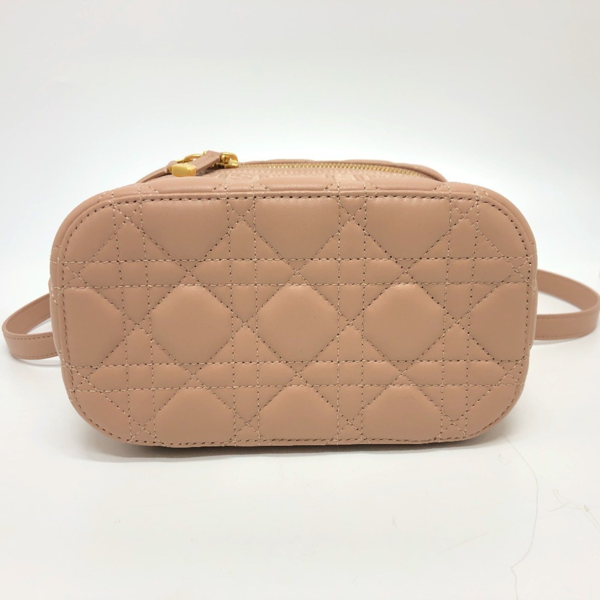 Christian Dior Cannage/Lady Dior Pink Canvas Leather Handbag Vanity Bag (Pre-Owned)