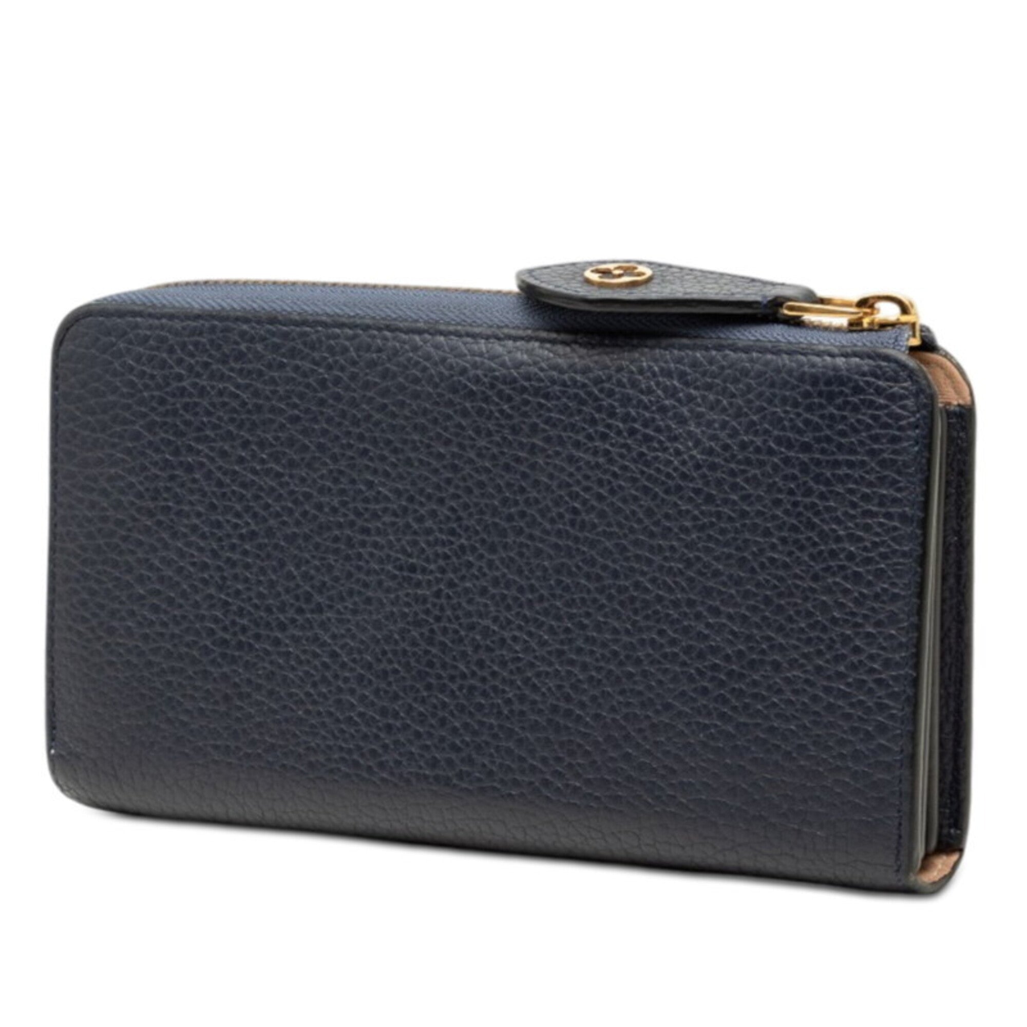 Louis Vuitton Navy Navy Blue Leather Long Wallet (Bi-Fold) (Pre-Owned)