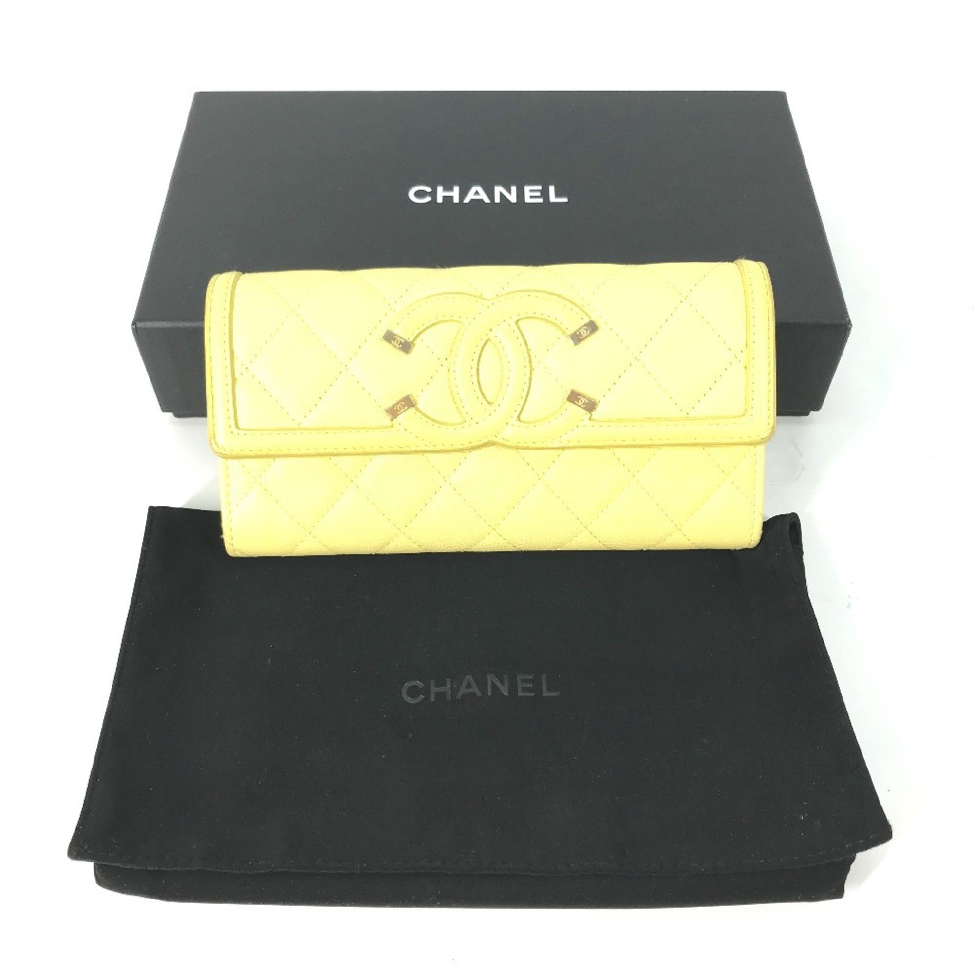 Chanel Yellow Grained Calfskin Long Wallet (Bi-Fold) (Pre-Owned)