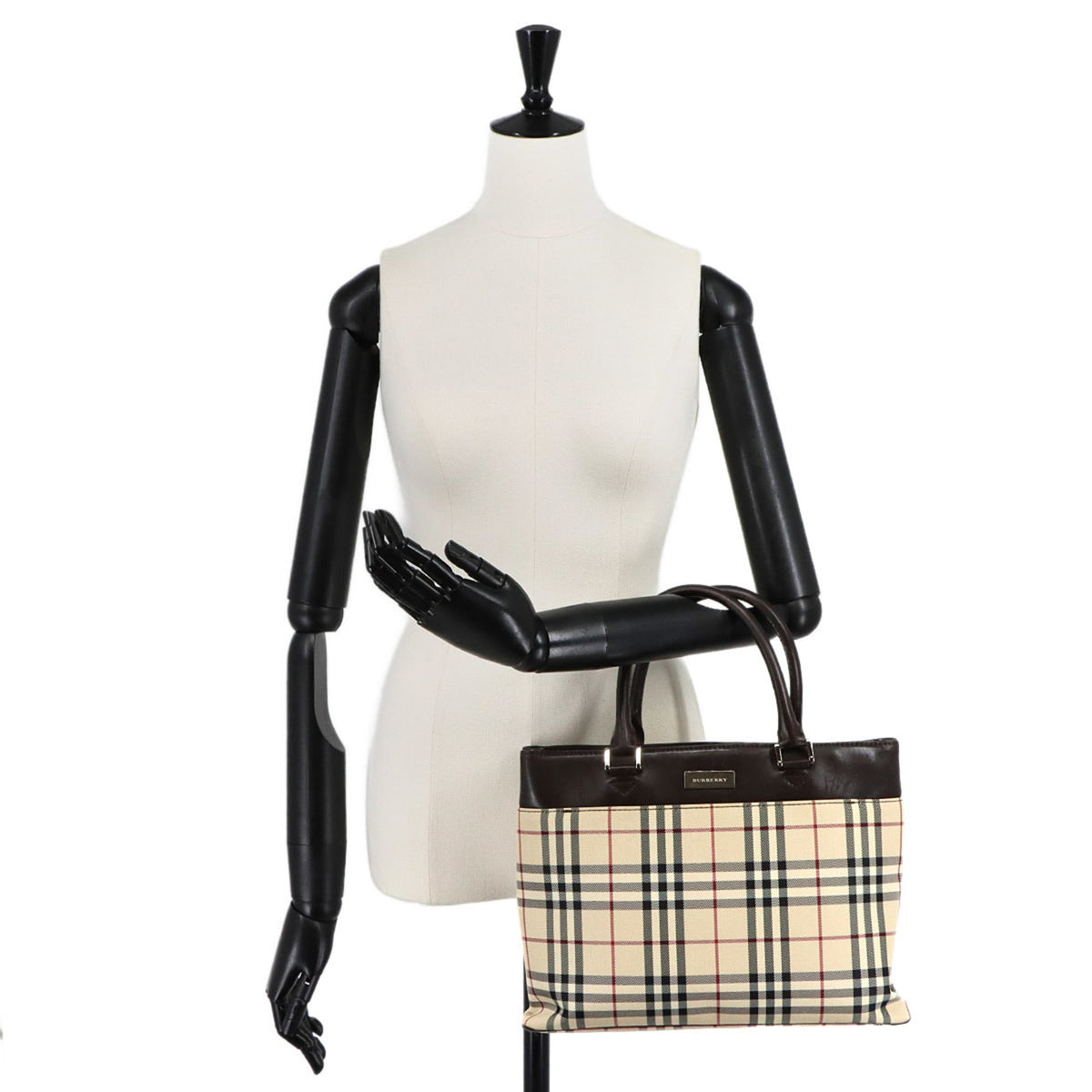 Burberry Beige Dark Brown Canvas Leather Handbag (Pre-Owned)