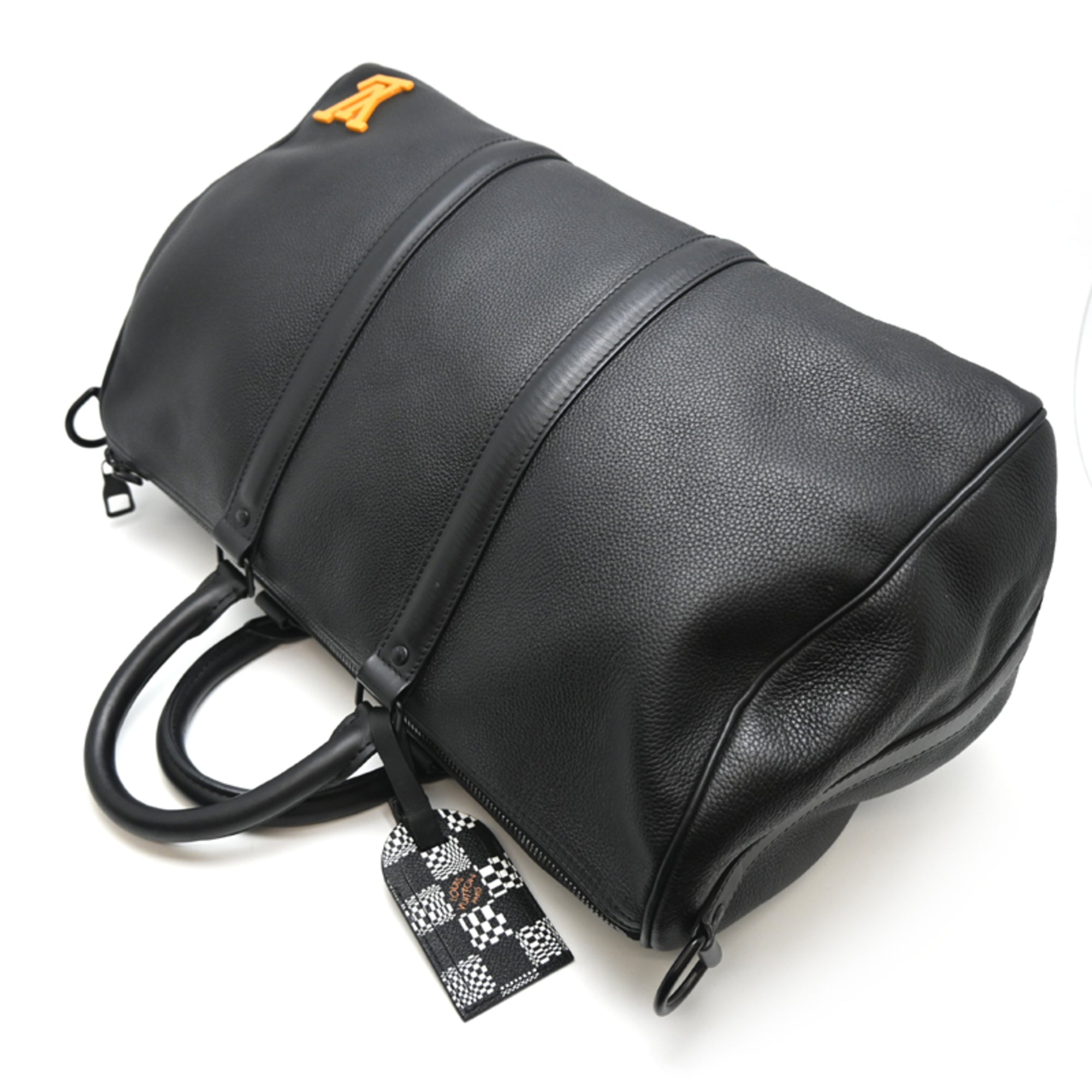 Louis Vuitton Black Noir Leather Damier Canvas Boston Bag (Pre-Owned)