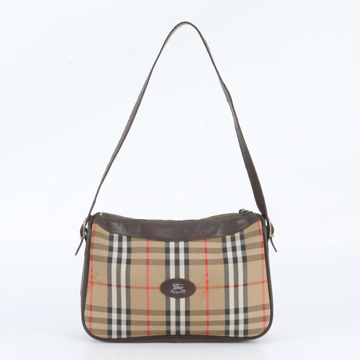 Burberry Brown Leather Canvas Shoulder Bag Tote Bag (Pre-Owned)