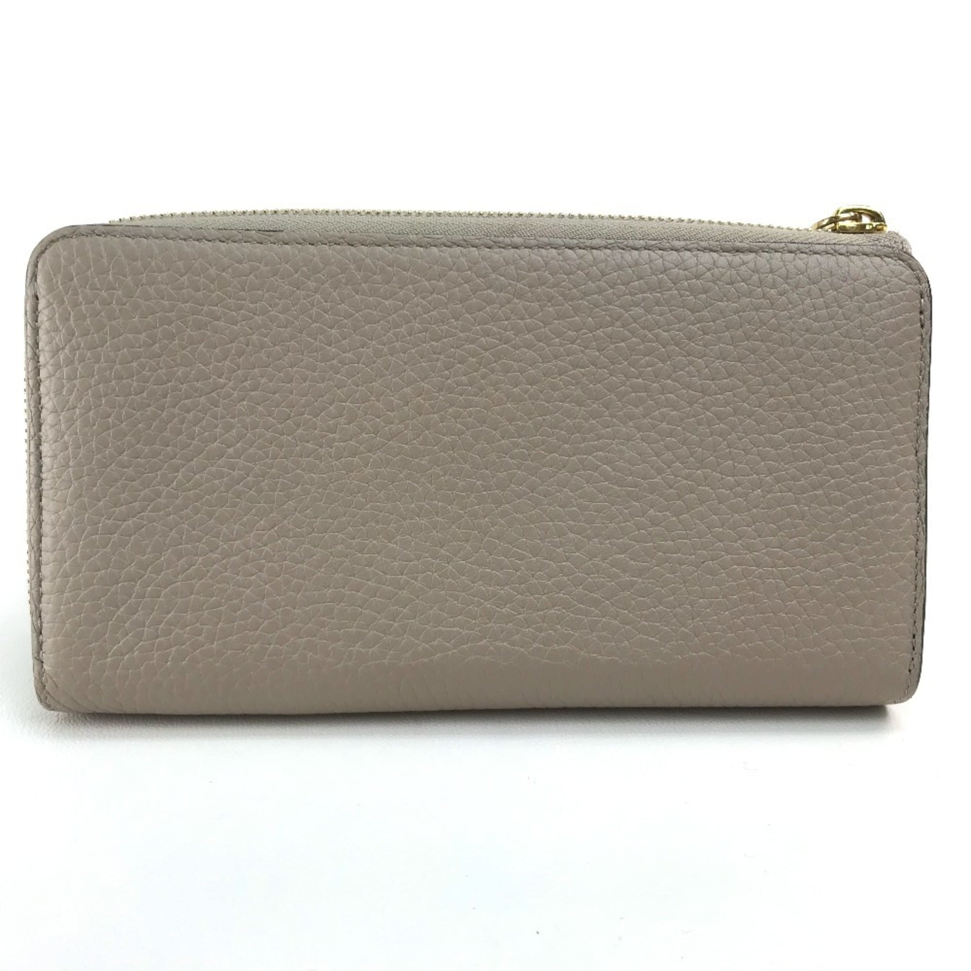 Louis Vuitton Monogram Beige Leather Long Wallet (Bi-Fold) (Pre-Owned)