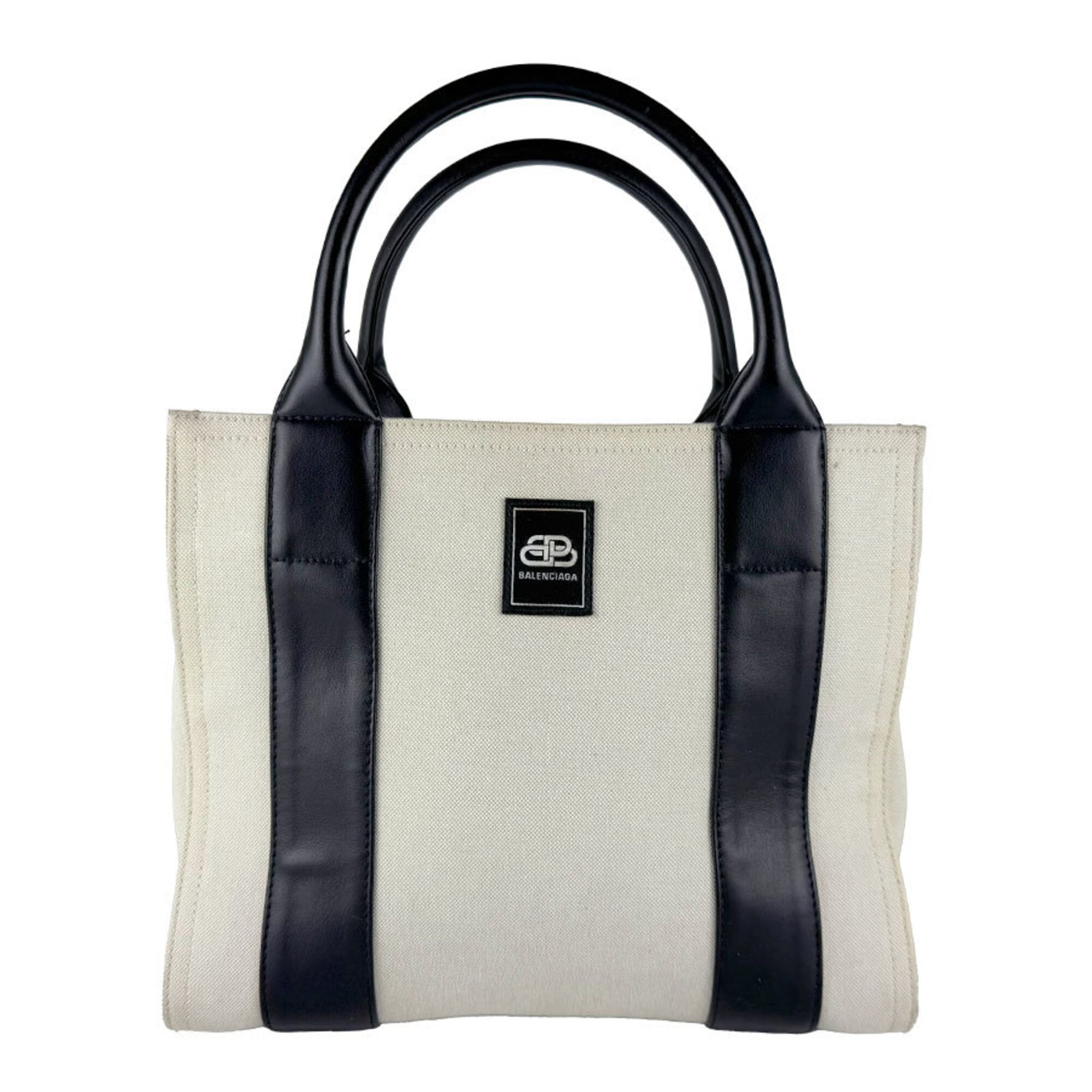Balenciaga Black Ivory Canvas Handbag Shoulder Bag (Pre-Owned)