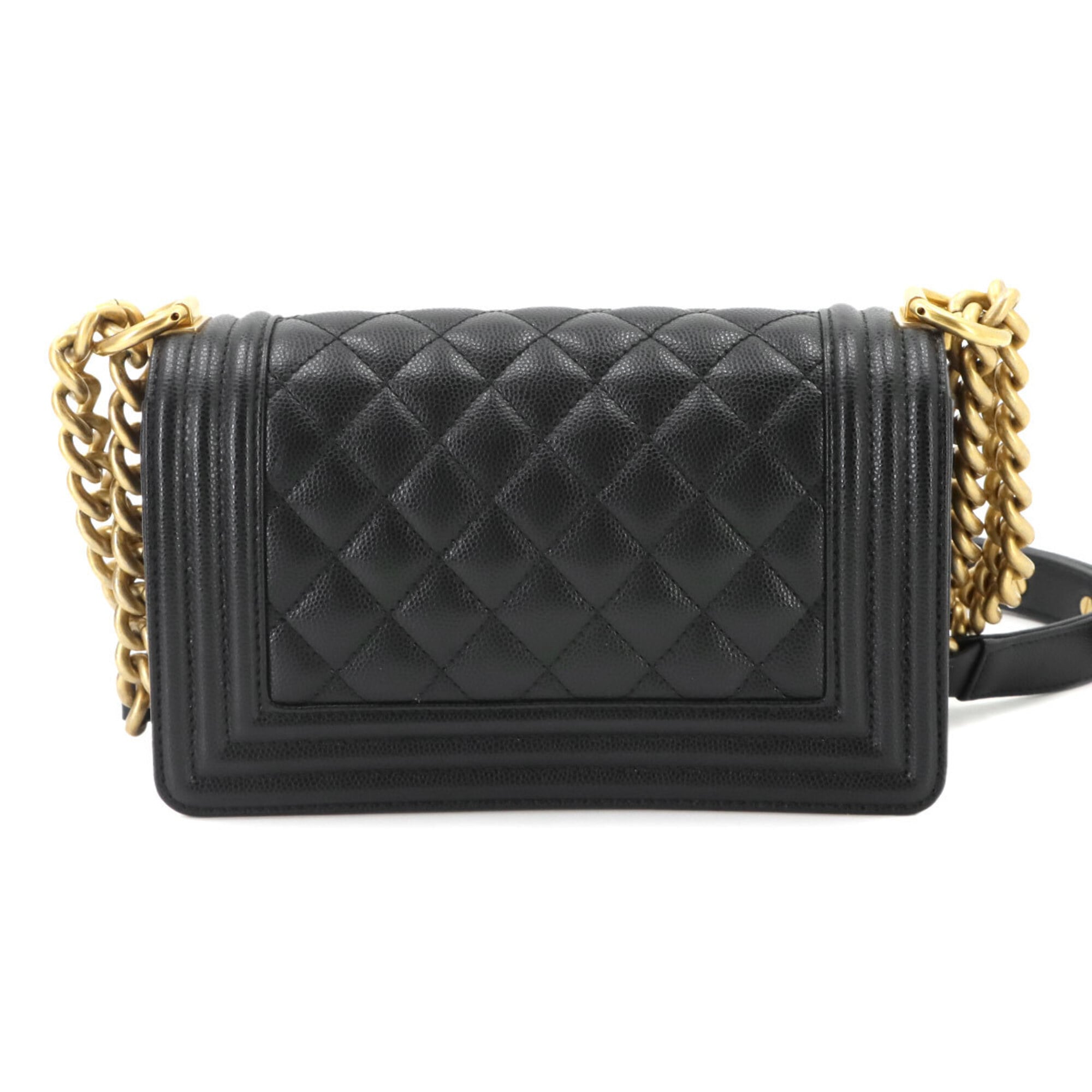Chanel Boy Chanel Black Grained Calfskin Handbag Shoulder Bag (Pre-Owned)