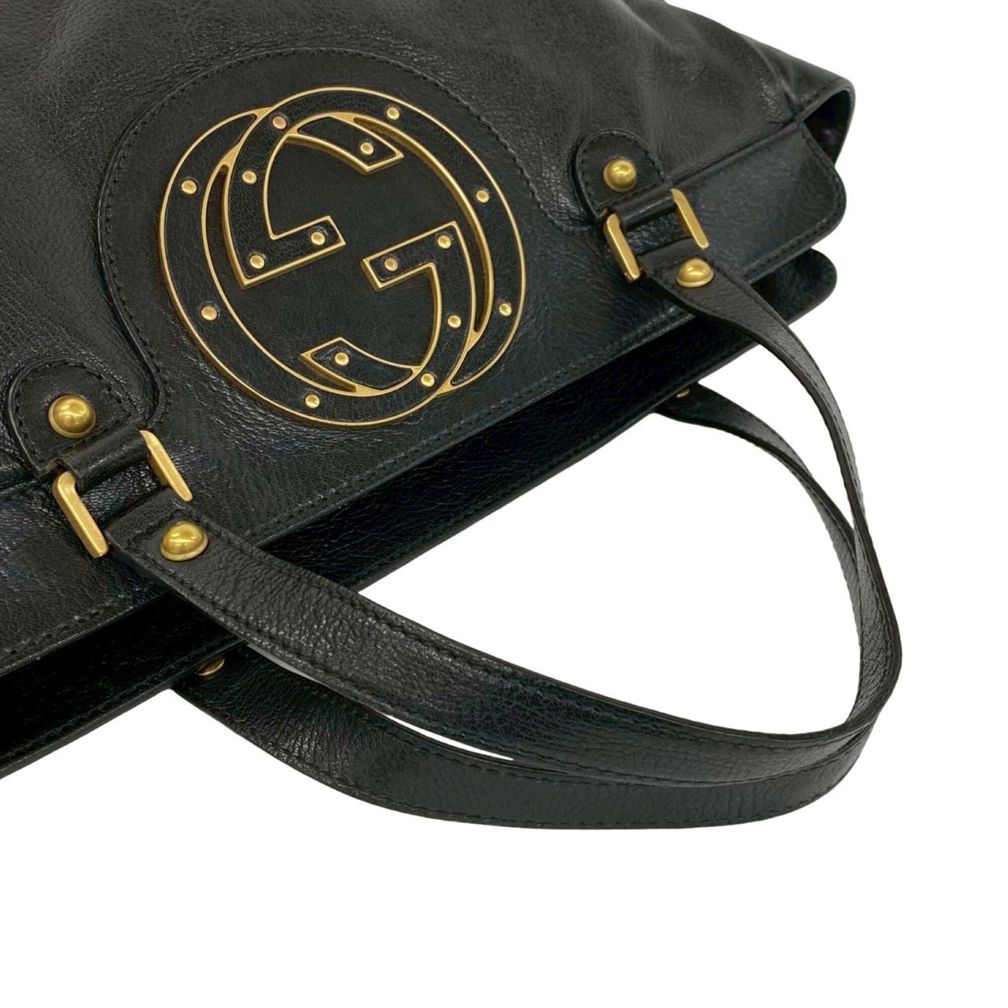 Gucci Black Leather Boston Bag Handbag Tote Bag (Pre-Owned)
