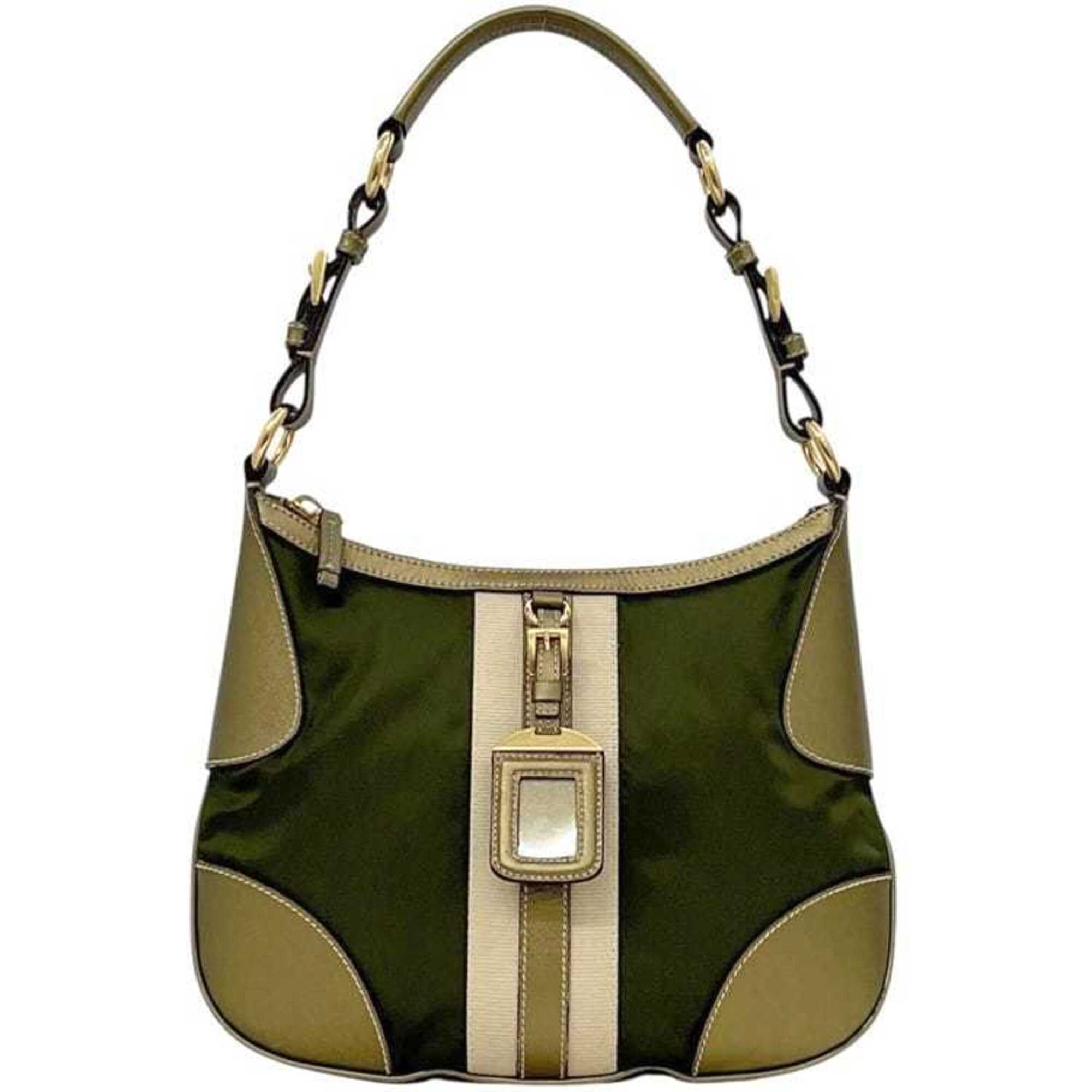 Prada Green Khaki Nylon Leather Shoulder Bag (Pre-Owned)