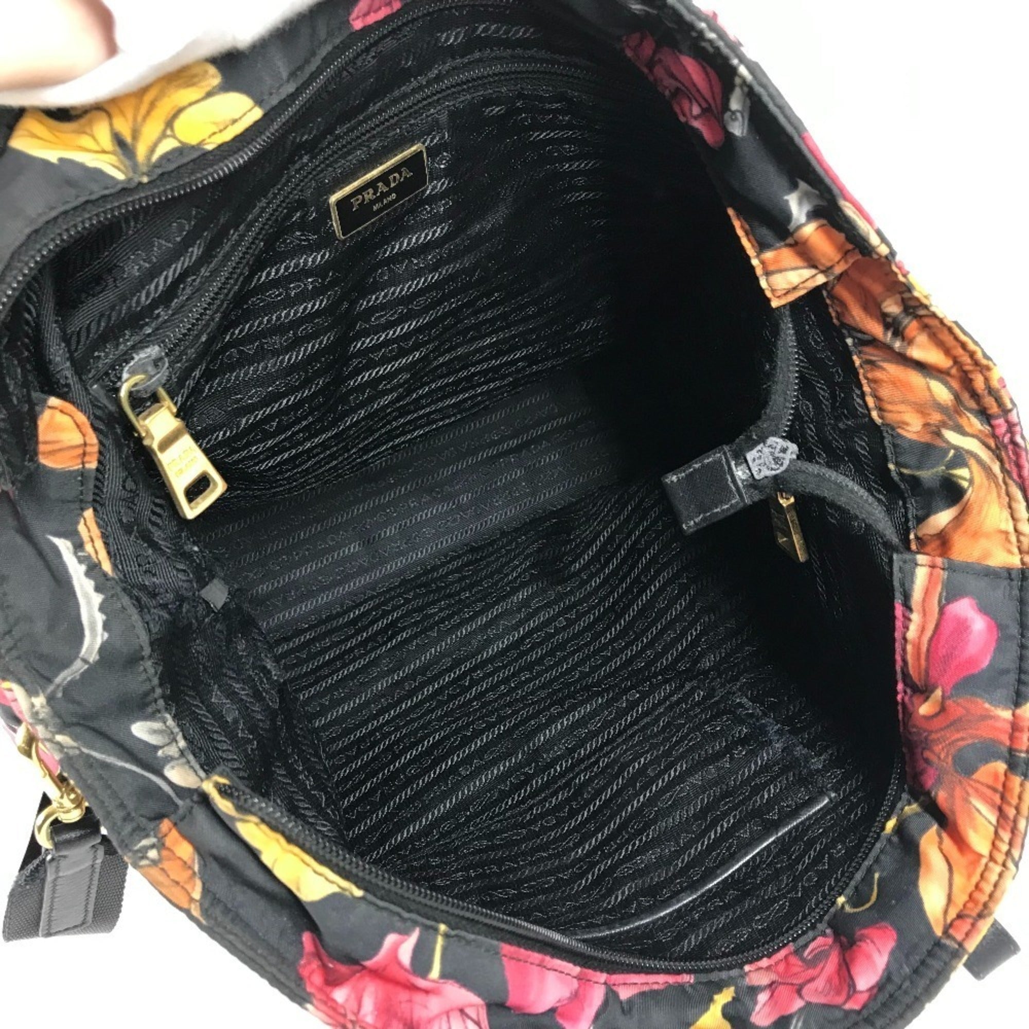Prada Black Multi-Color Leather Nylon Handbag Shoulder Bag Tote Bag (Pre-Owned)