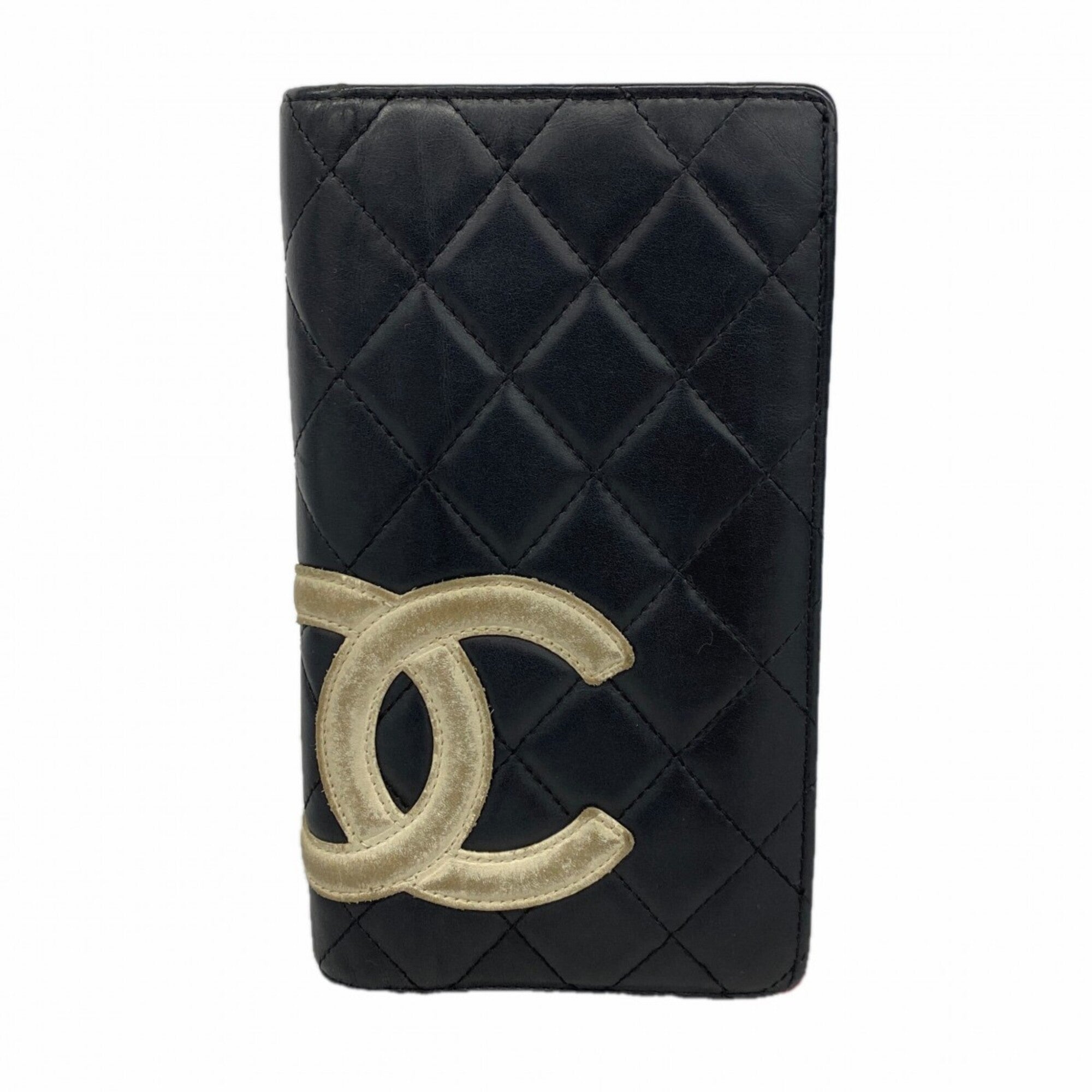 Chanel Black White Leather Long Wallet (Bi-Fold) (Pre-Owned)