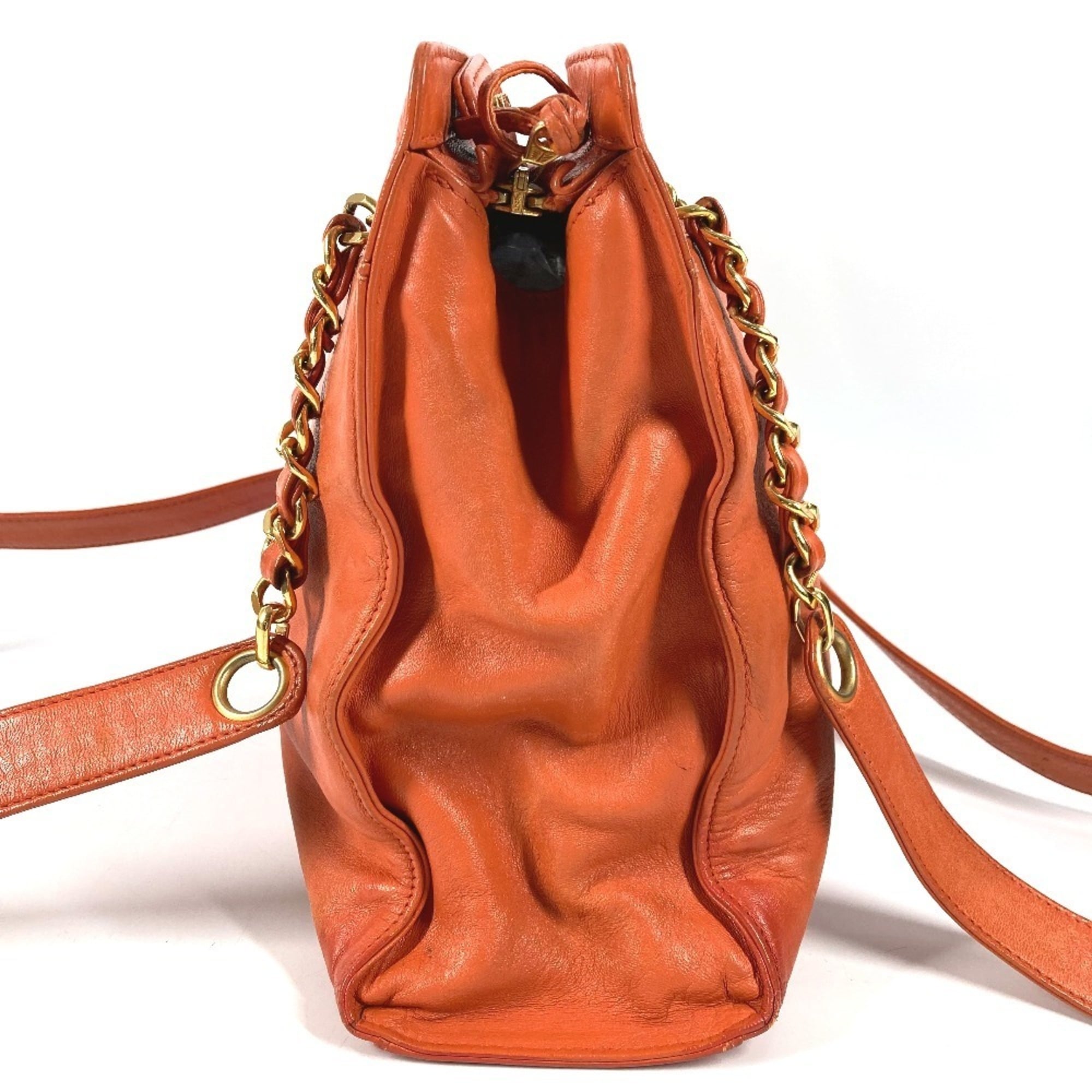 Chanel Orange Leather Shoulder Bag Tote Bag (Pre-Owned)