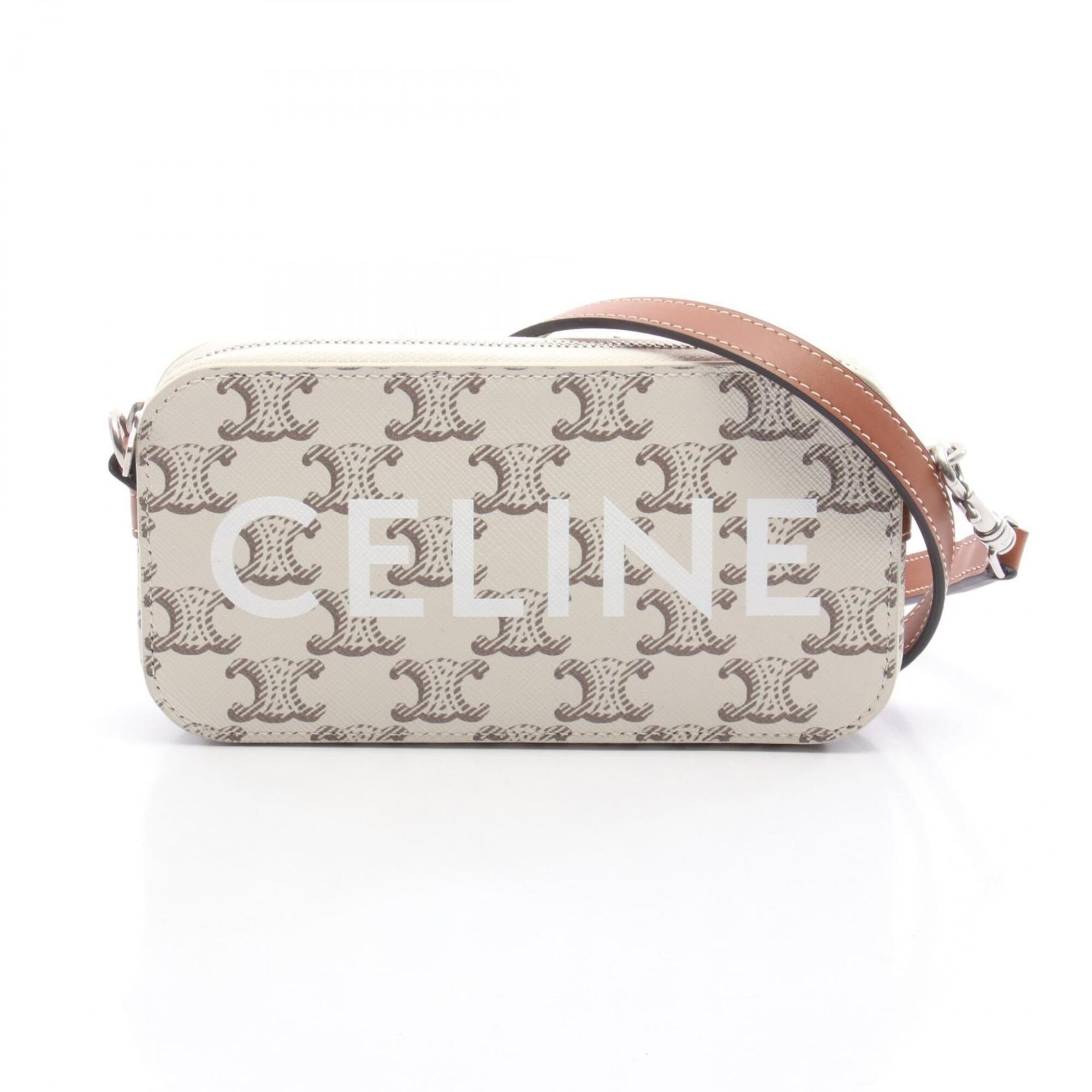 Celine Brown White Coated Canvas Leather Handbag Shoulder Bag (Pre-Owned)