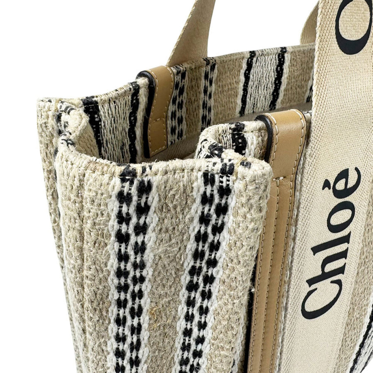 Chloé Beige Black Linen Tote Bag (Pre-Owned)