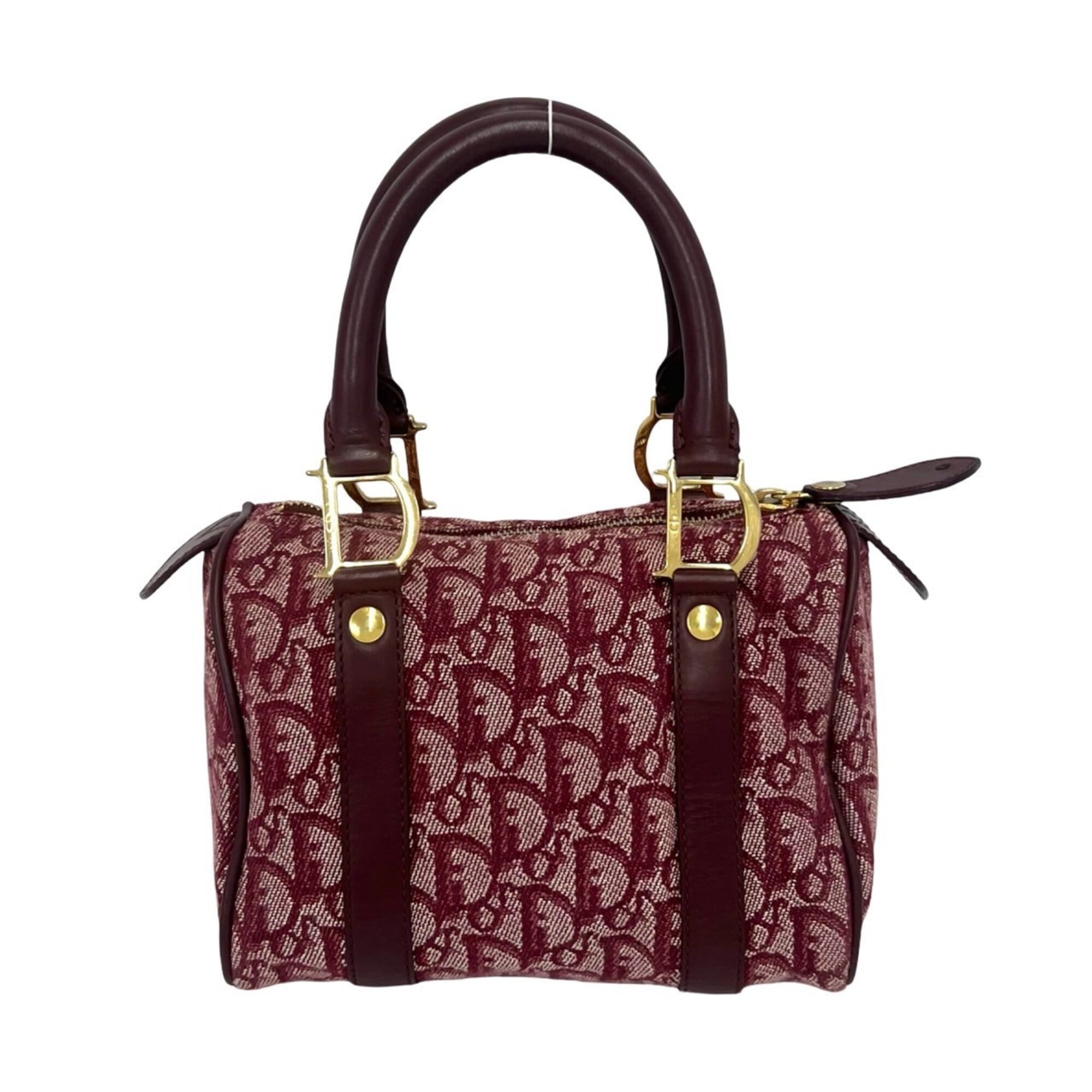 Christian Dior Red Color Wine Canvas Leather Boston Bag Handbag (Pre-Owned)