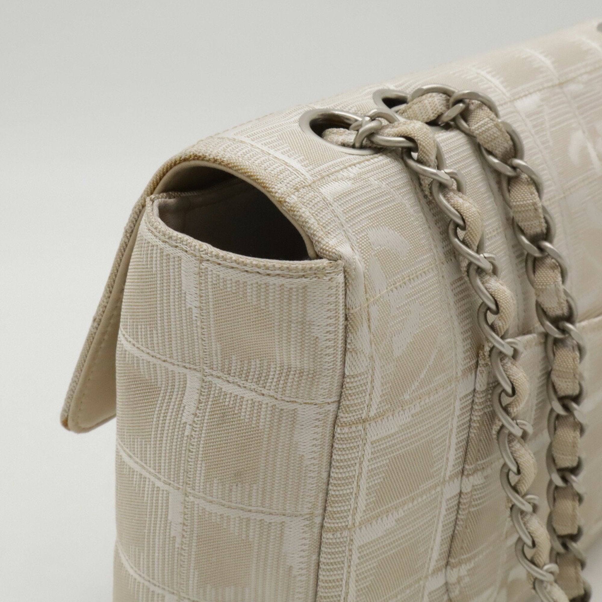 Chanel New Travel Line Beige Jacquard Leather Shoulder Bag (Pre-Owned)