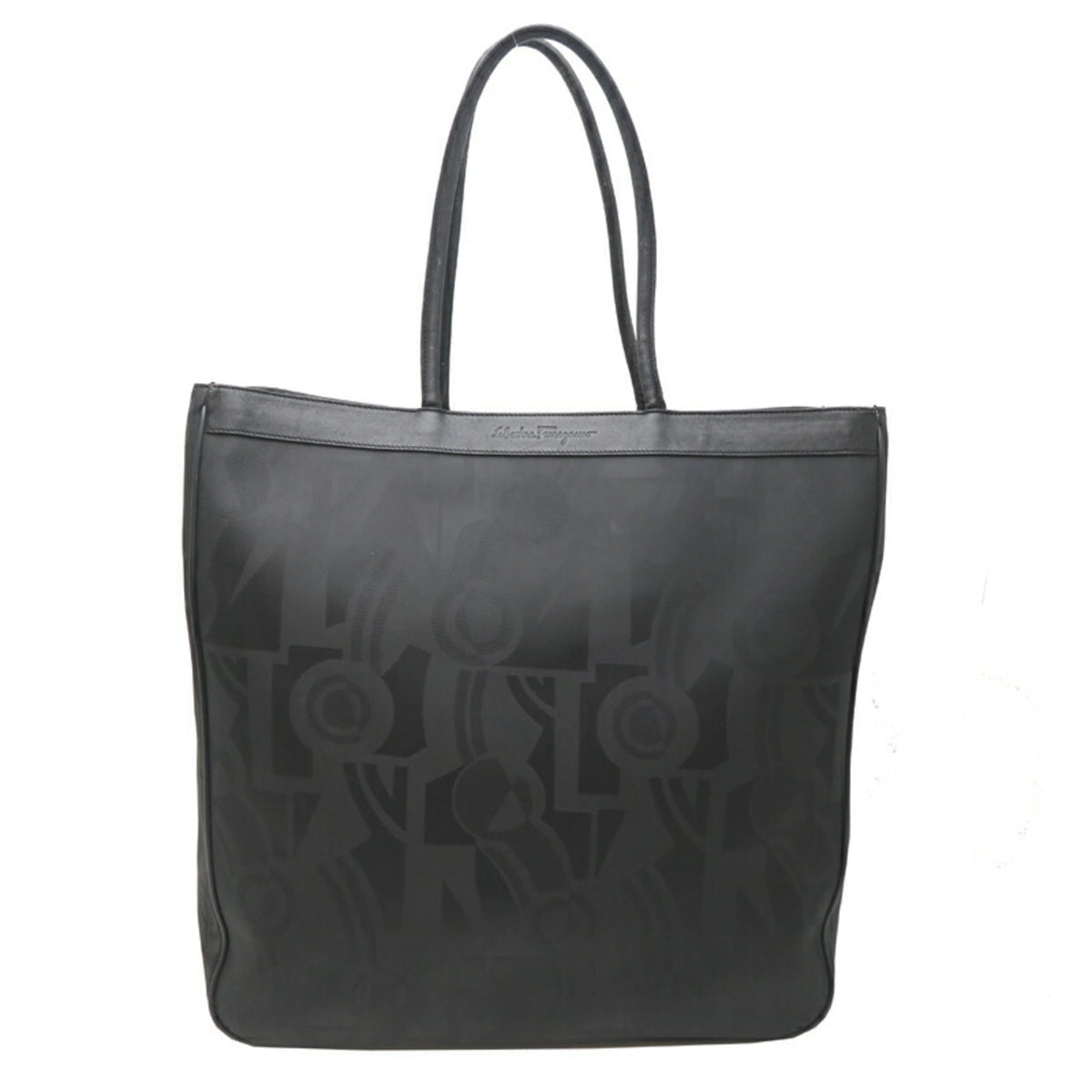 Salvatore Ferragamo Black Leather Canvas Tote Bag (Pre-Owned)