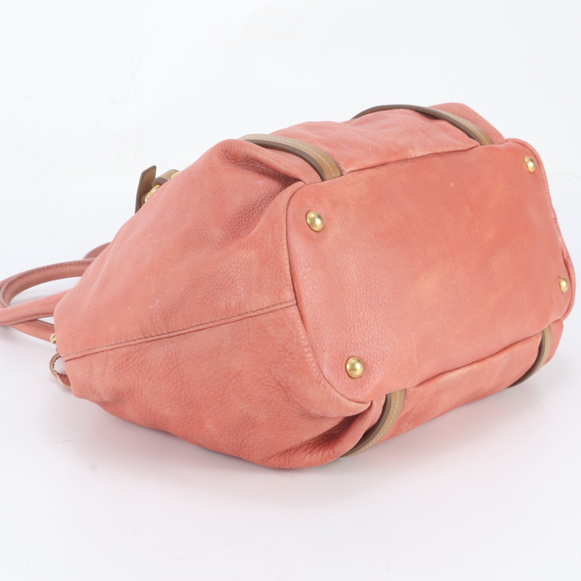 Prada Coral Color Leather Handbag Shoulder Bag Tote Bag (Pre-Owned)