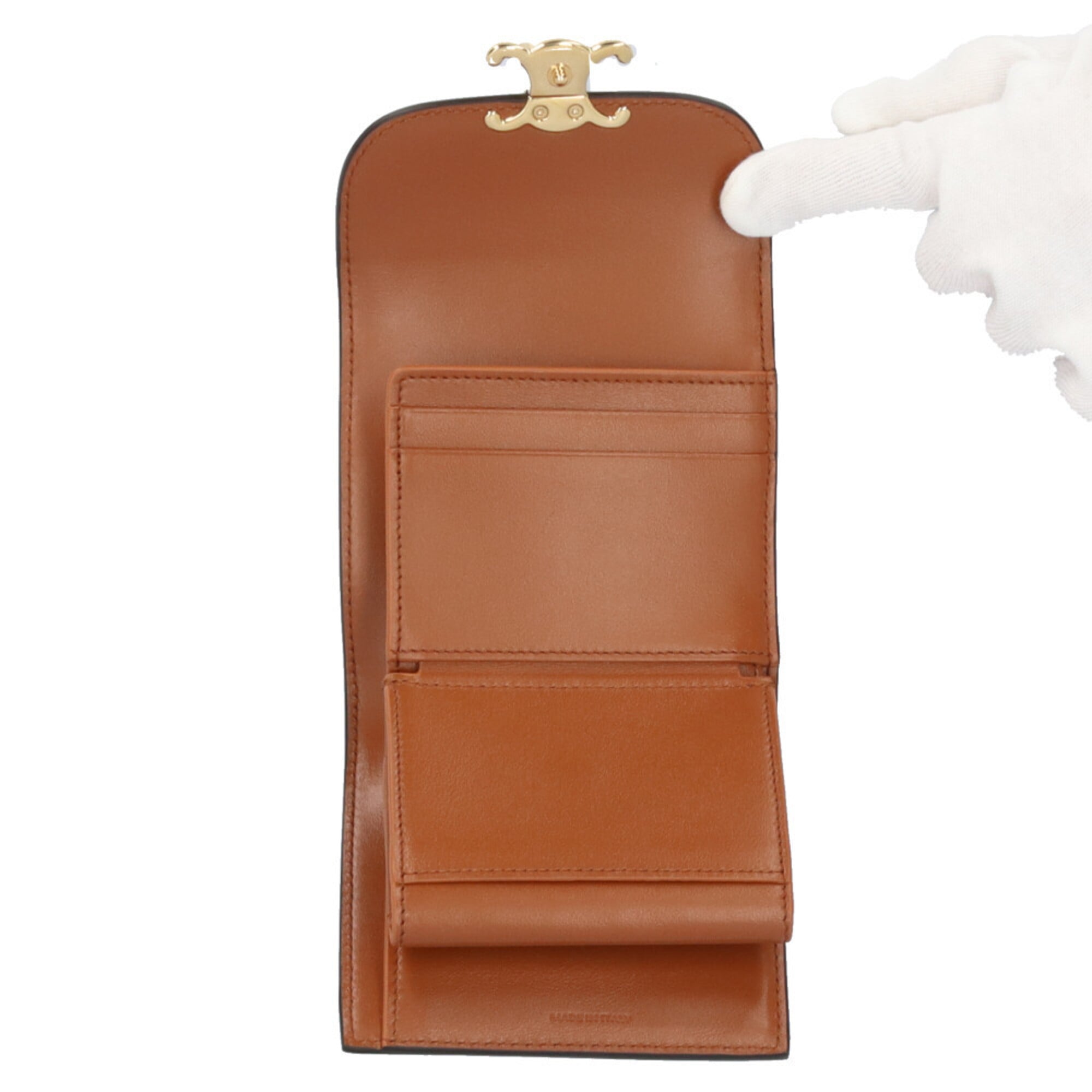 Celine Beige Brown Canvas Leather Wallet (Tri-Fold) (Pre-Owned)