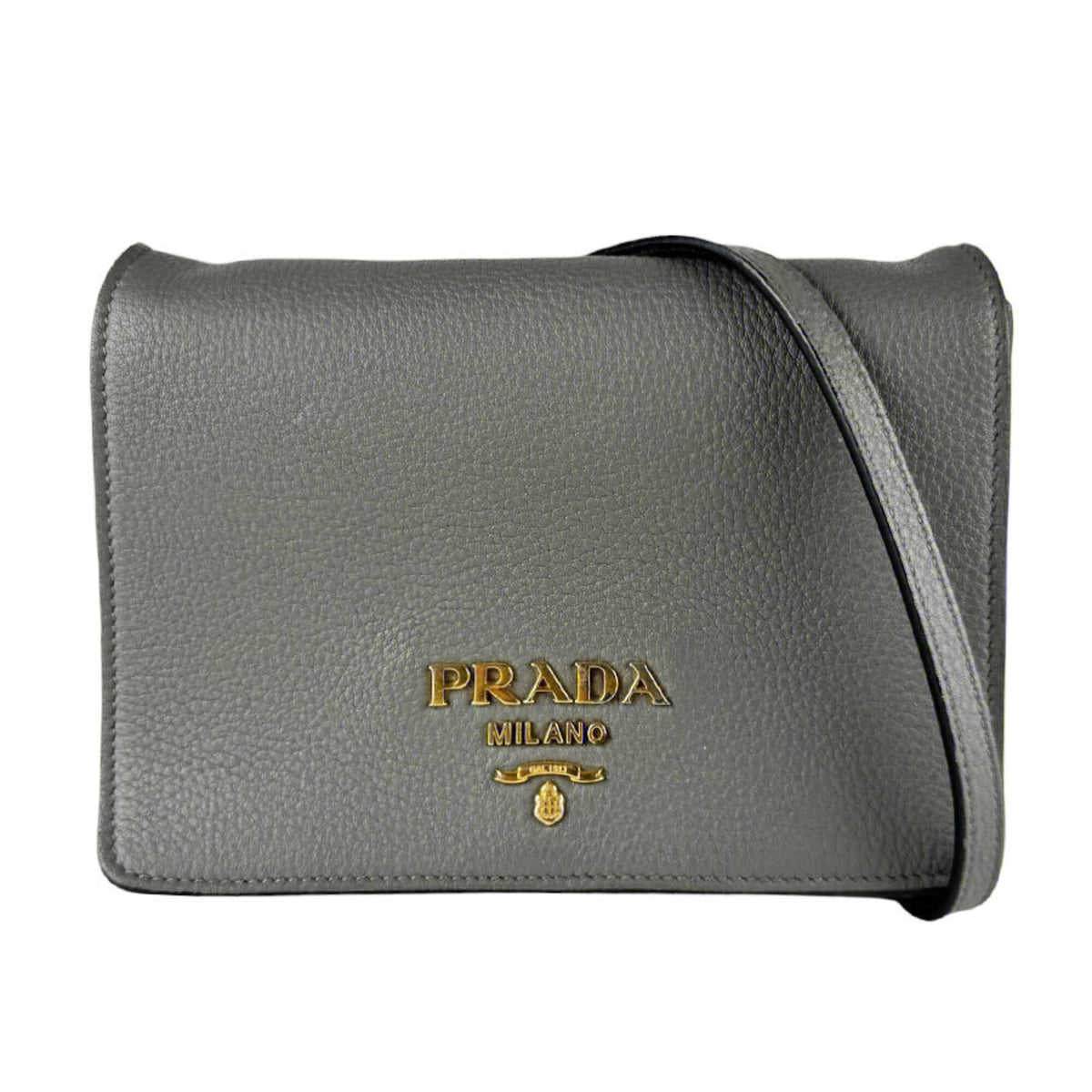 Prada Gray Leather Shoulder Bag (Pre-Owned)