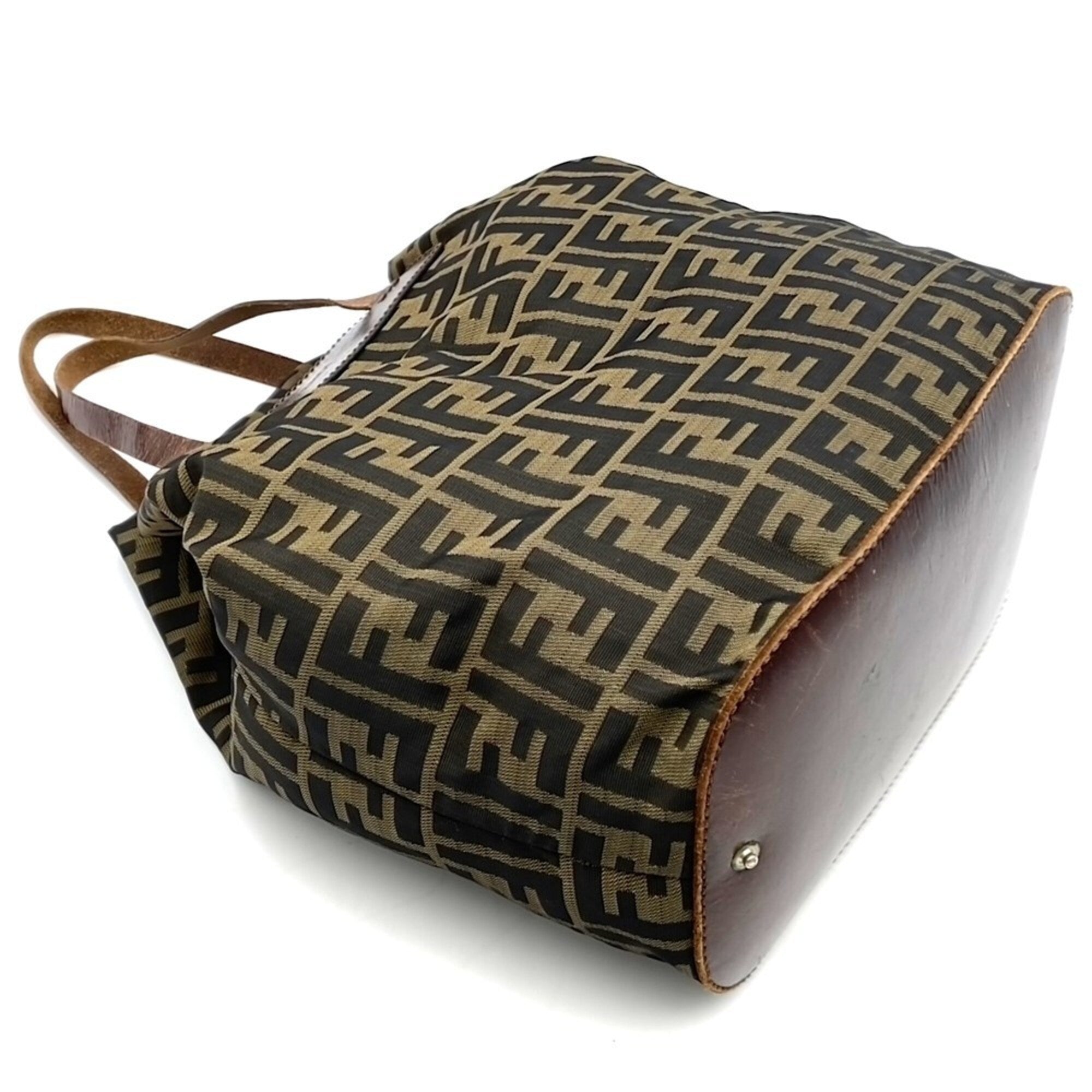 Fendi Zucca Brown Nylon Leather Eco-Bag Handbag Tote Bag (Pre-Owned)