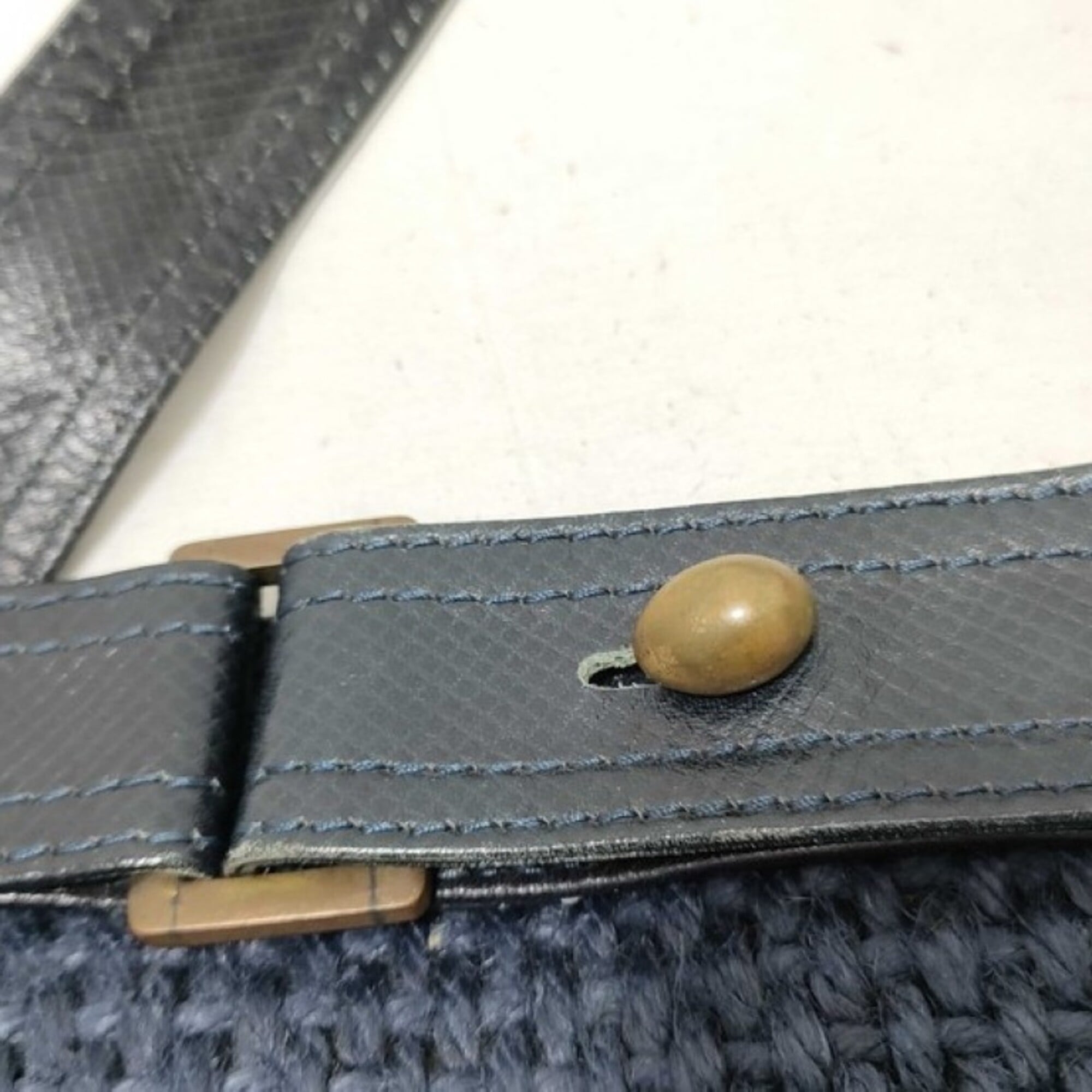 Bottega Veneta Intrecciato Navy Canvas Leather Shoulder Bag (Pre-Owned)