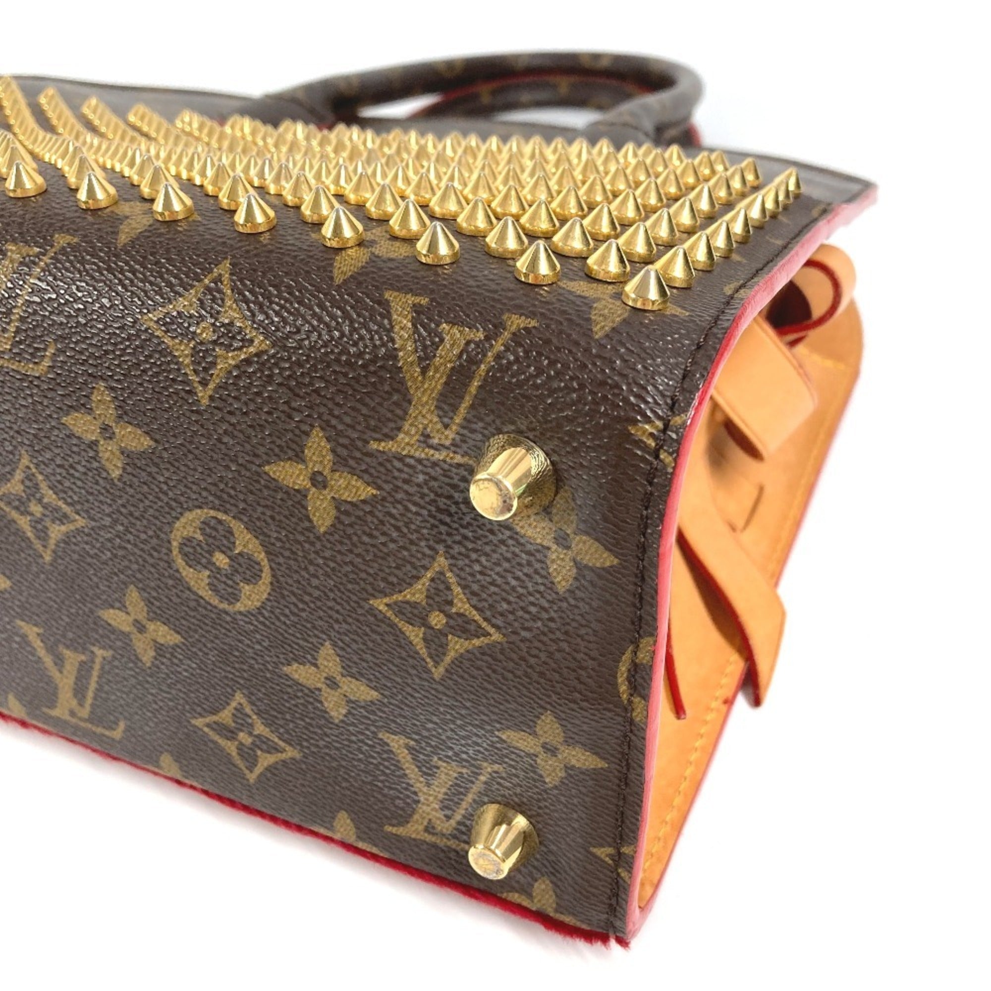 Louis Vuitton Brown Red Color Monogram Canvas Leather Handbag Tote Bag (Pre-Owned)