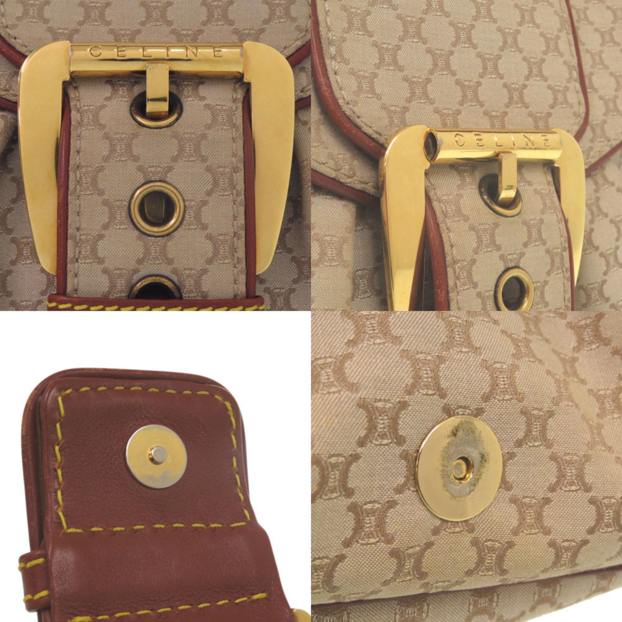 Celine Beige Brown Canvas Leather Shoulder Bag (Pre-Owned)