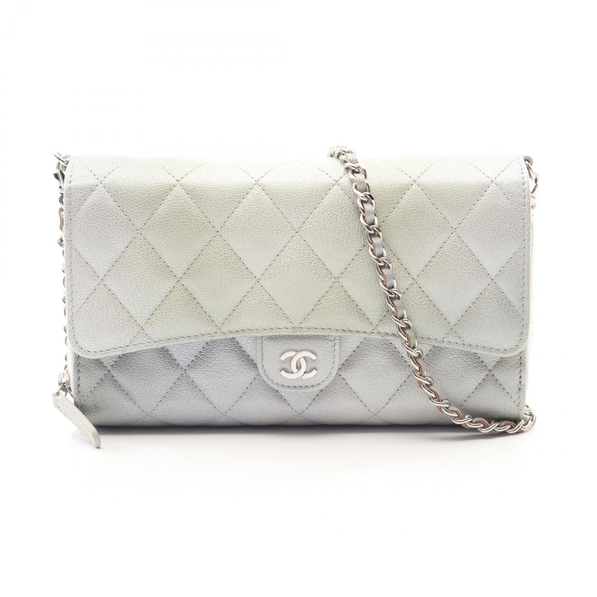Chanel Green Silver Grained Calfskin Handbag Pouch Shoulder Bag (Pre-Owned)