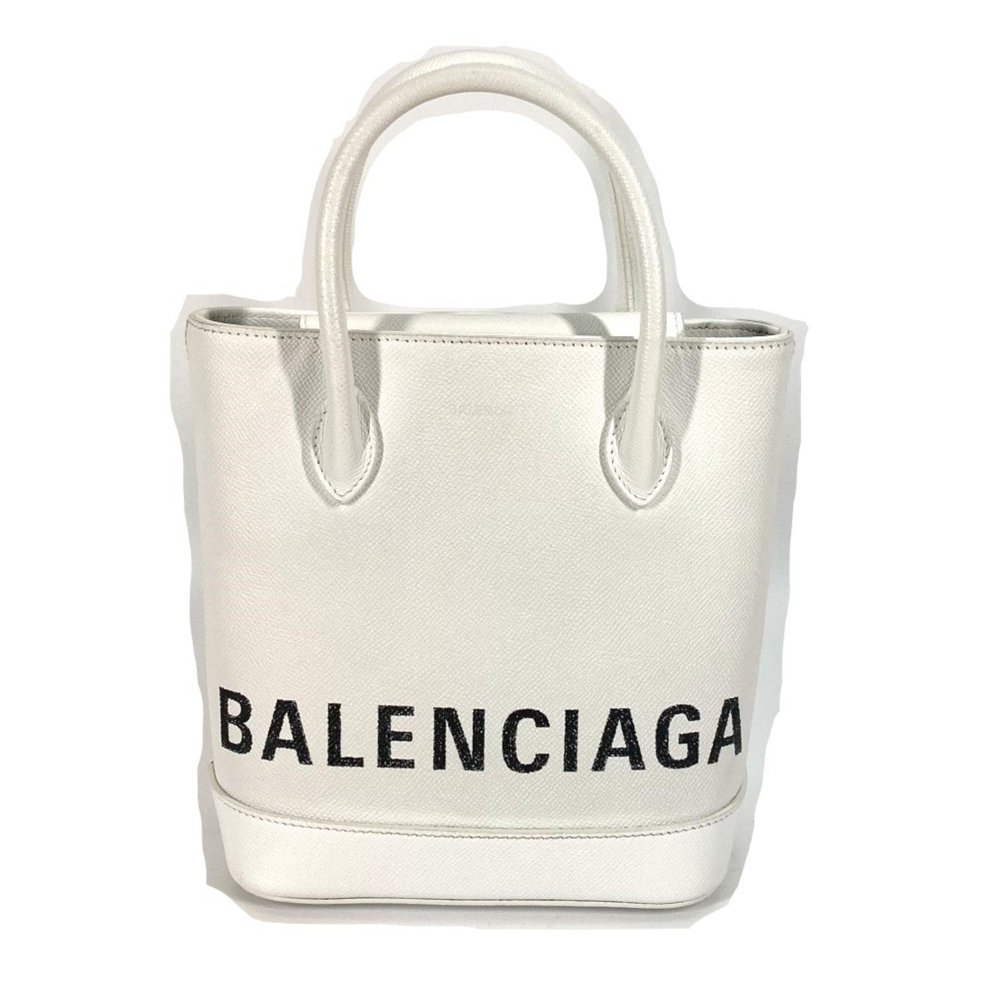 Balenciaga Black White Leather Handbag Shoulder Bag Tote Bag (Pre-Owned)