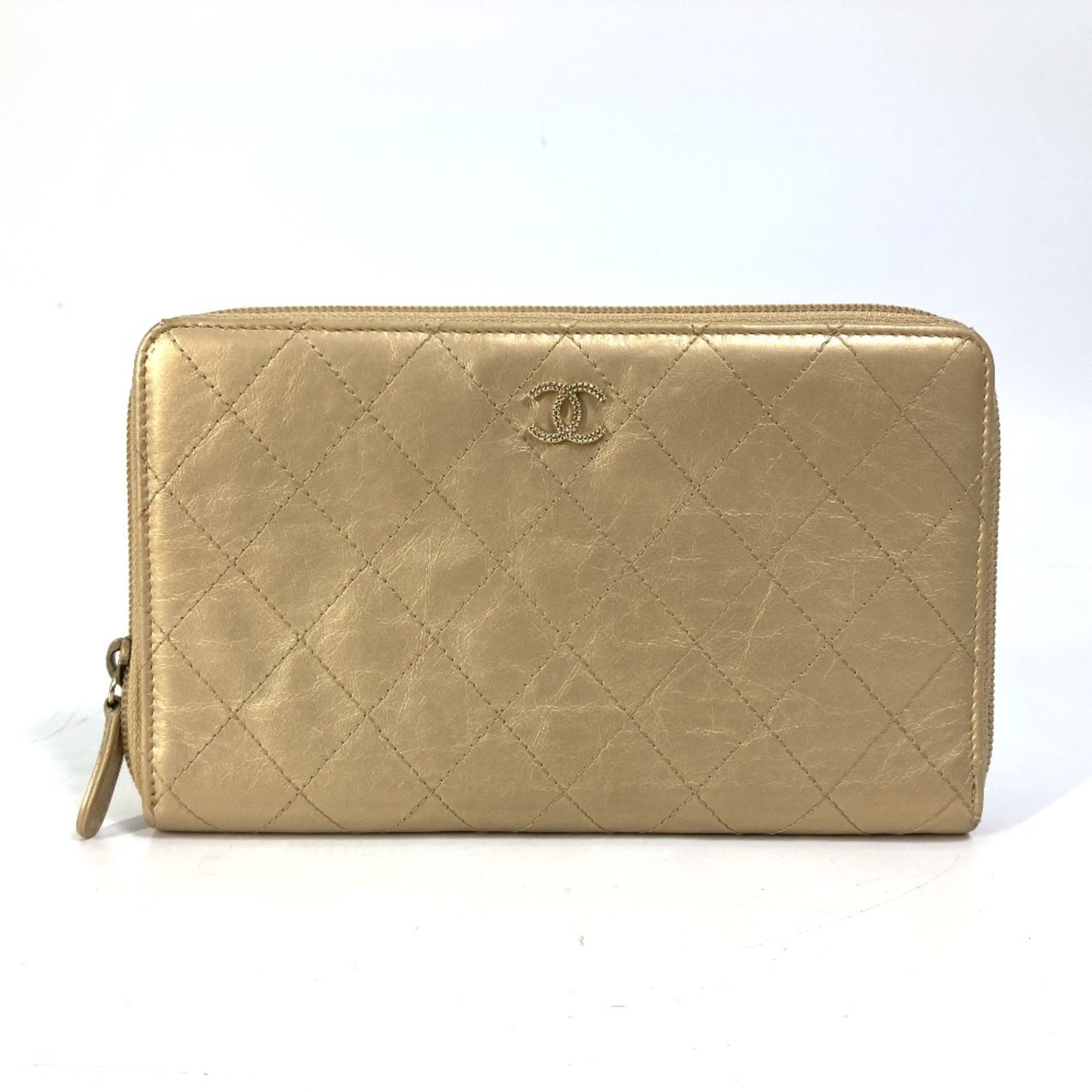 Chanel Matelasse Gold Leather Long Wallet (Bi-Fold) (Pre-Owned)