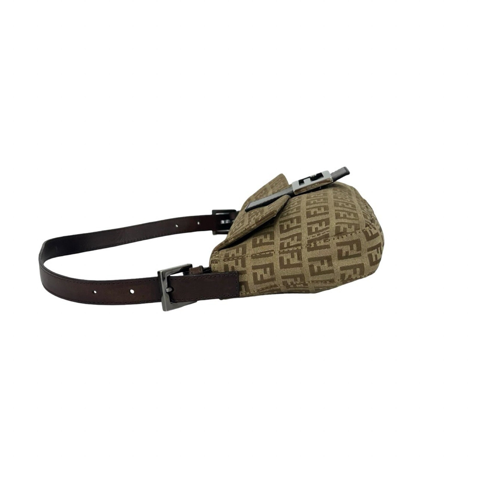 Fendi Beige Brown Canvas Leather Shoulder Bag (Pre-Owned)