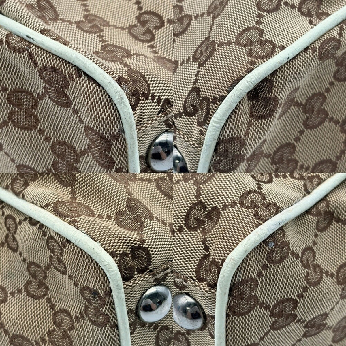 Gucci Beige Ivory Gg Canvas Leather Tote Bag (Pre-Owned)